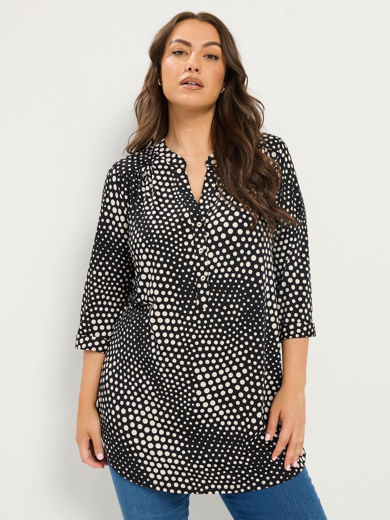Image 1 of 4 of Yours Curve Polka Dot Half Placket Shirt - Black
