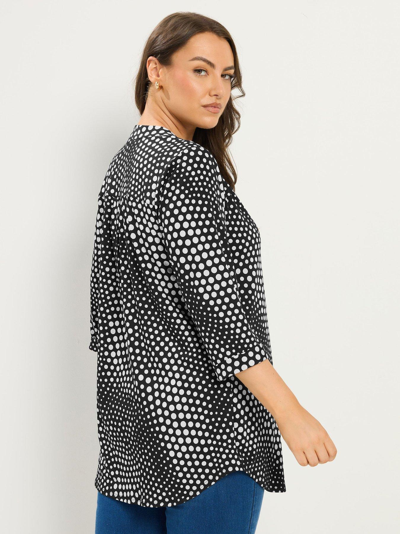 Image 2 of 4 of Yours Curve Polka Dot Half Placket Shirt - Black