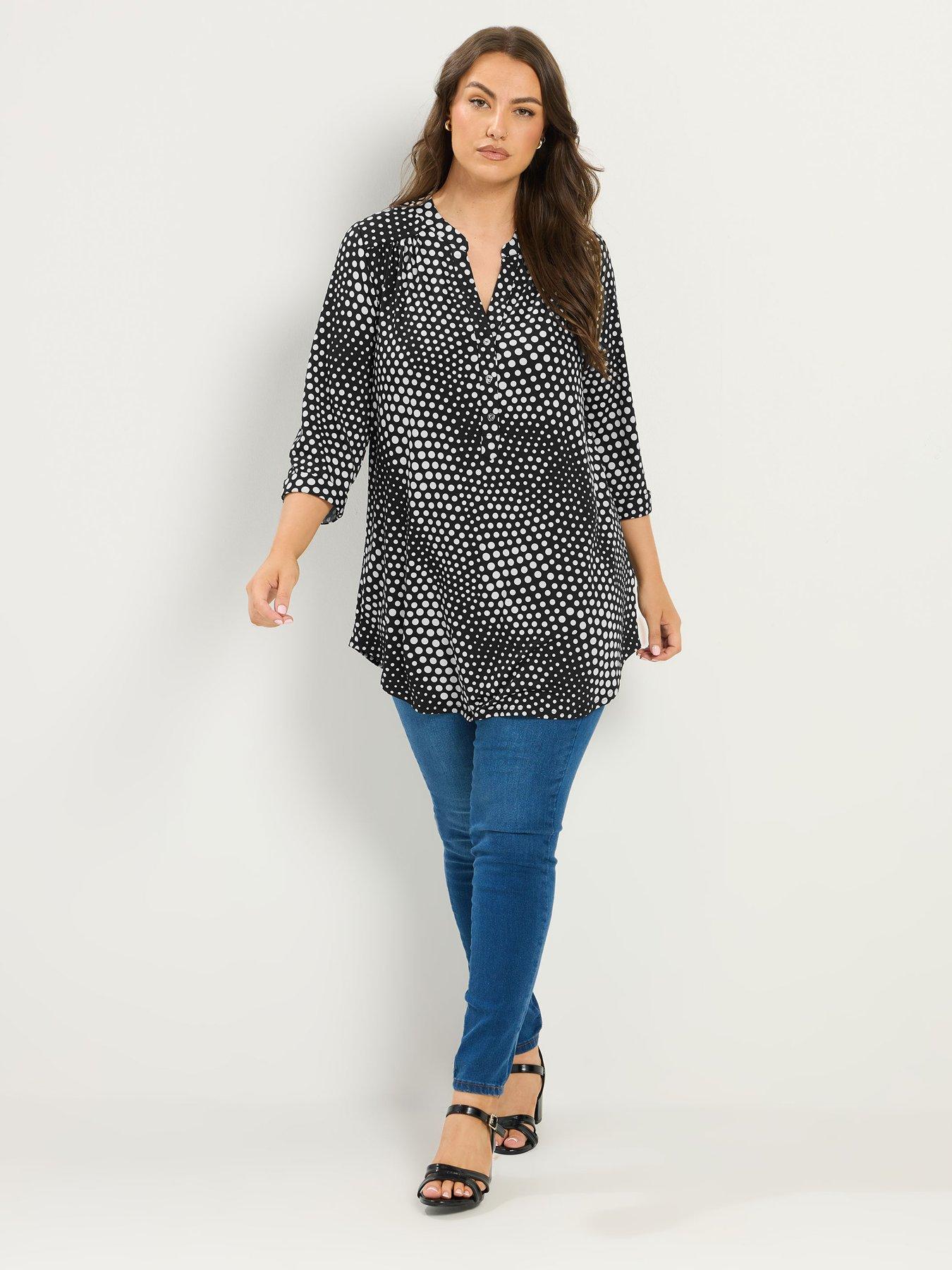 Image 3 of 4 of Yours Curve Polka Dot Half Placket Shirt - Black