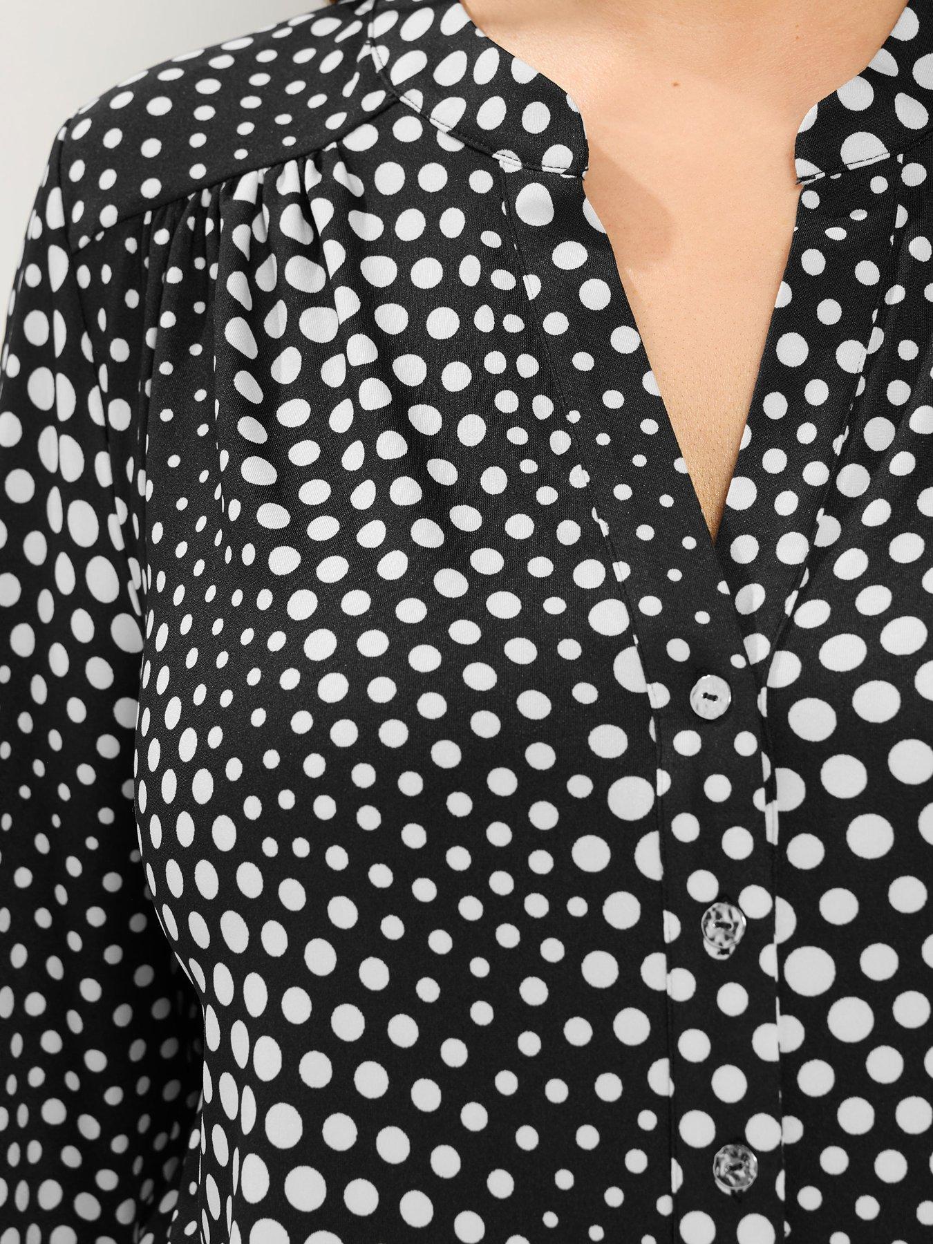 Image 4 of 4 of Yours Curve Polka Dot Half Placket Shirt - Black