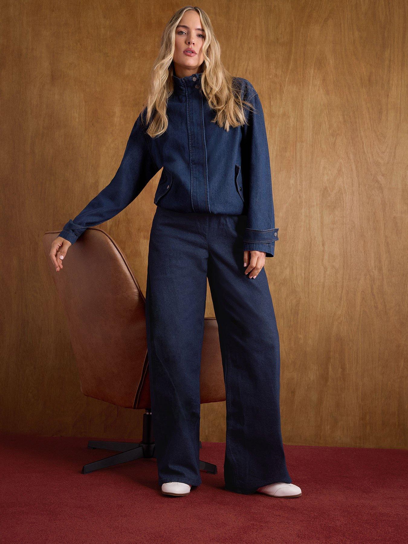 Long Tall Sally LTS Tall Cotton Tie Waist Wide Leg Jeans - Blue Indigo