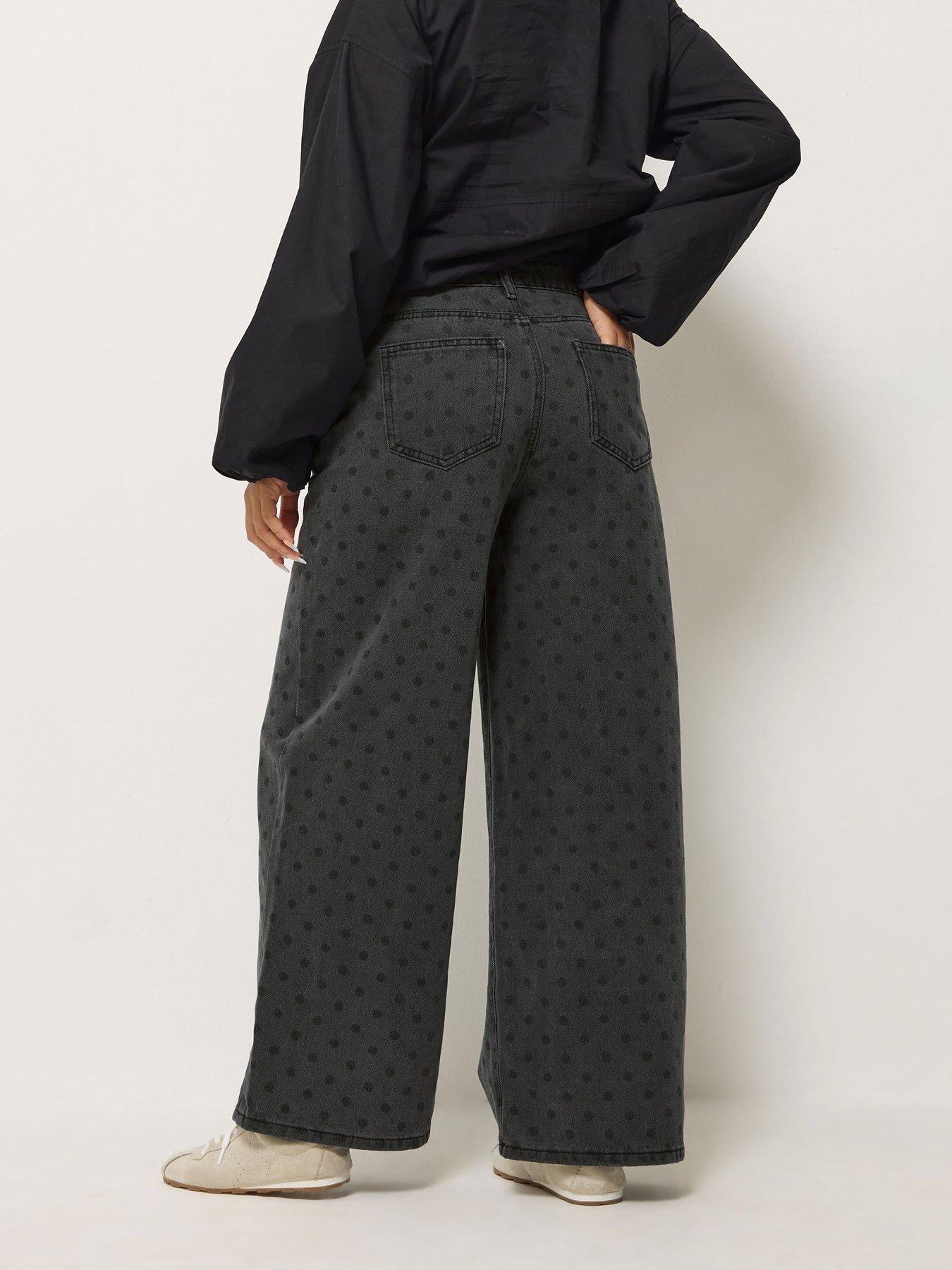 Image 2 of 4 of PixieGirl Womens Petite Polka Dot Wide Leg Jeans - Grey