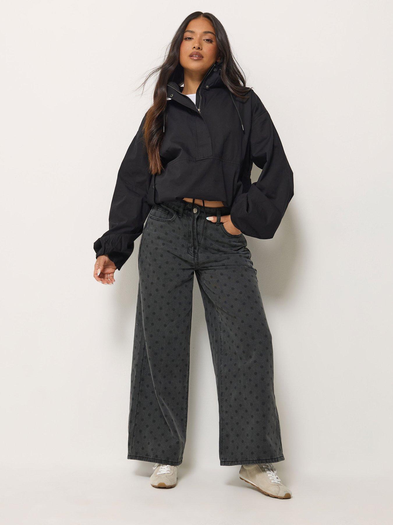 Image 3 of 4 of PixieGirl Womens Petite Polka Dot Wide Leg Jeans - Grey