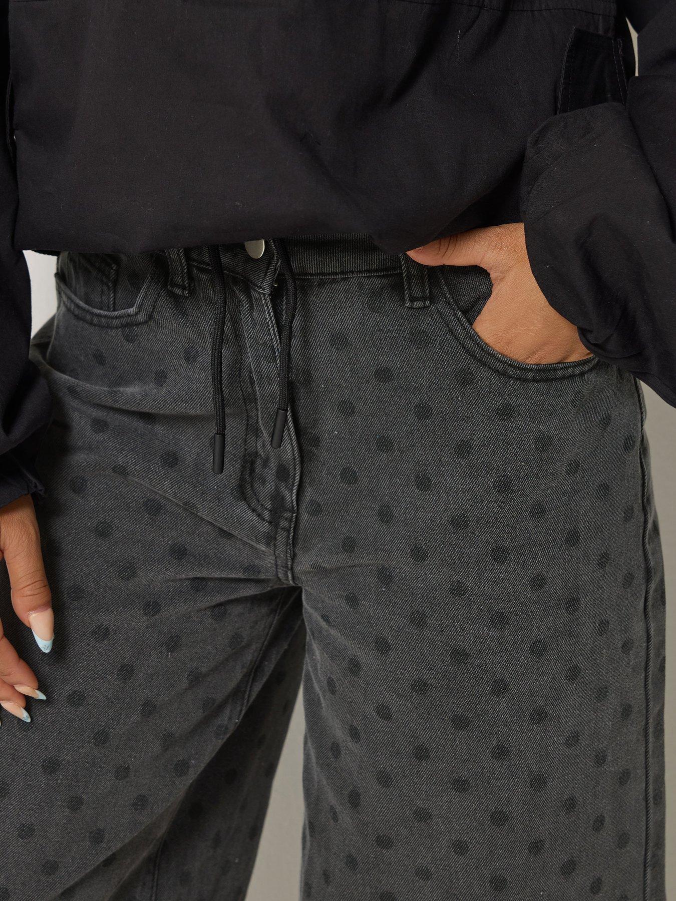 Image 4 of 4 of PixieGirl Womens Petite Polka Dot Wide Leg Jeans - Grey