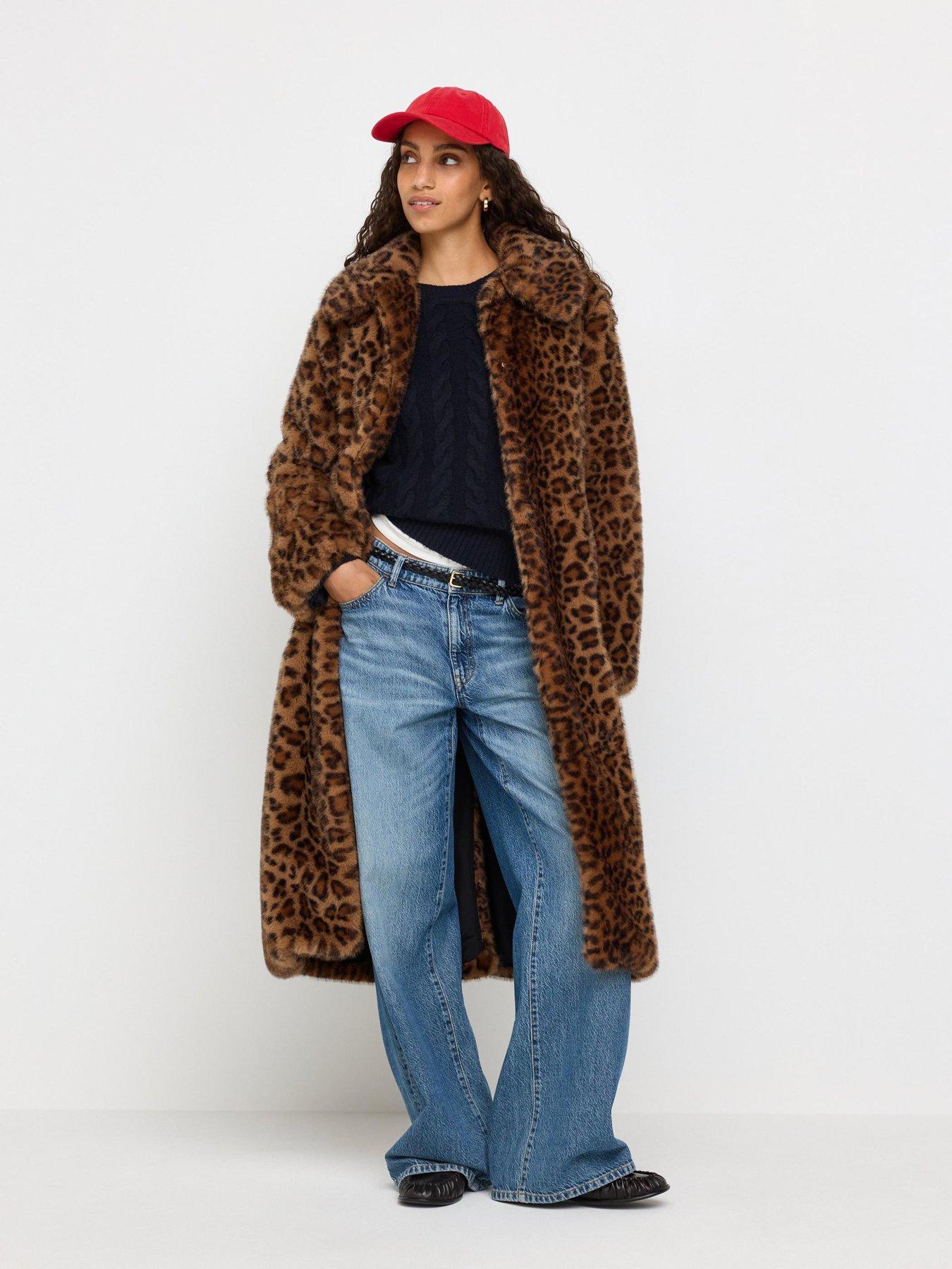 Image 1 of 4 of Lindex Womens Leonora Leopard Print Longline Coat - Brown