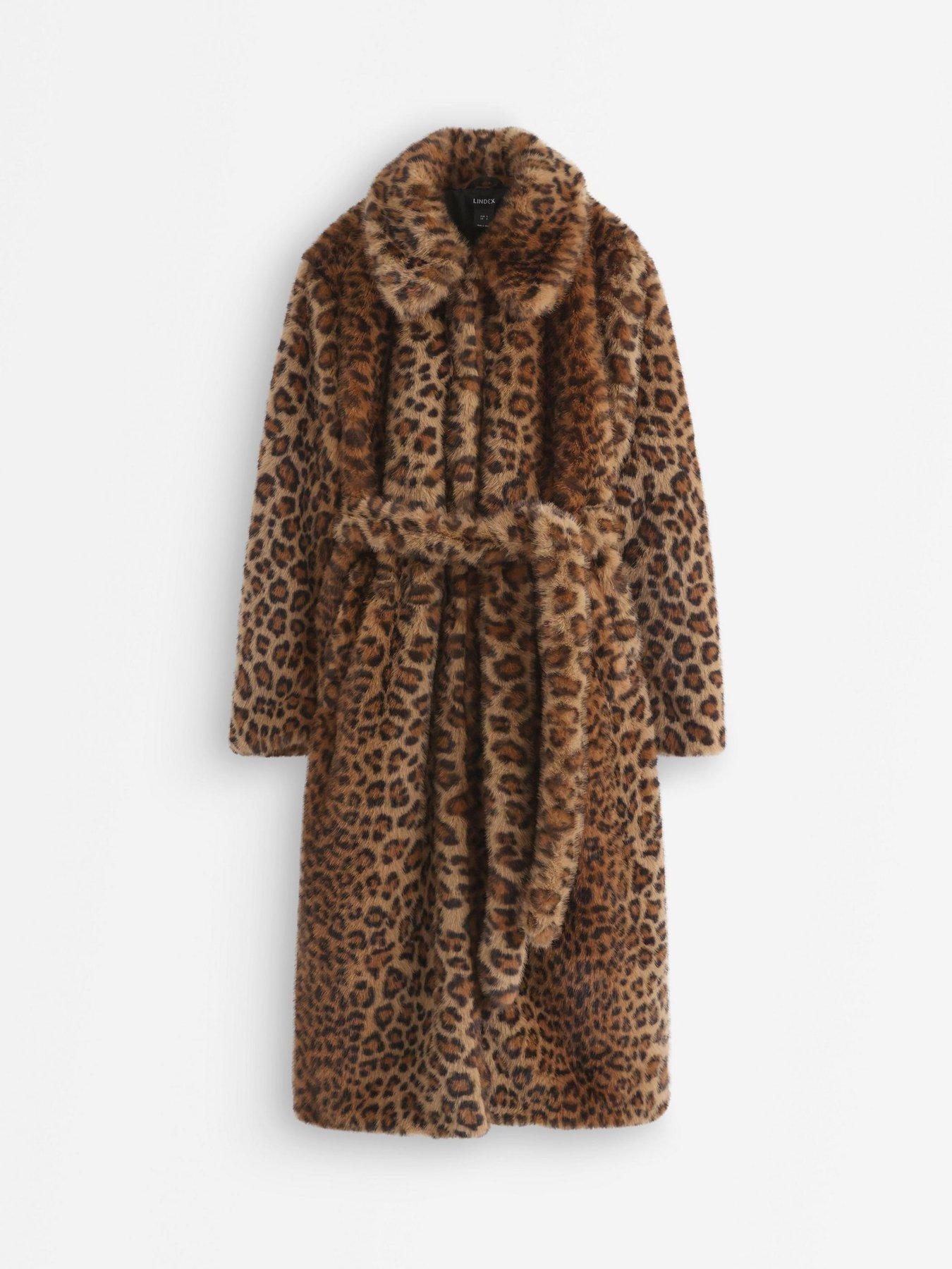 Image 2 of 4 of Lindex Womens Leonora Leopard Print Longline Coat - Brown