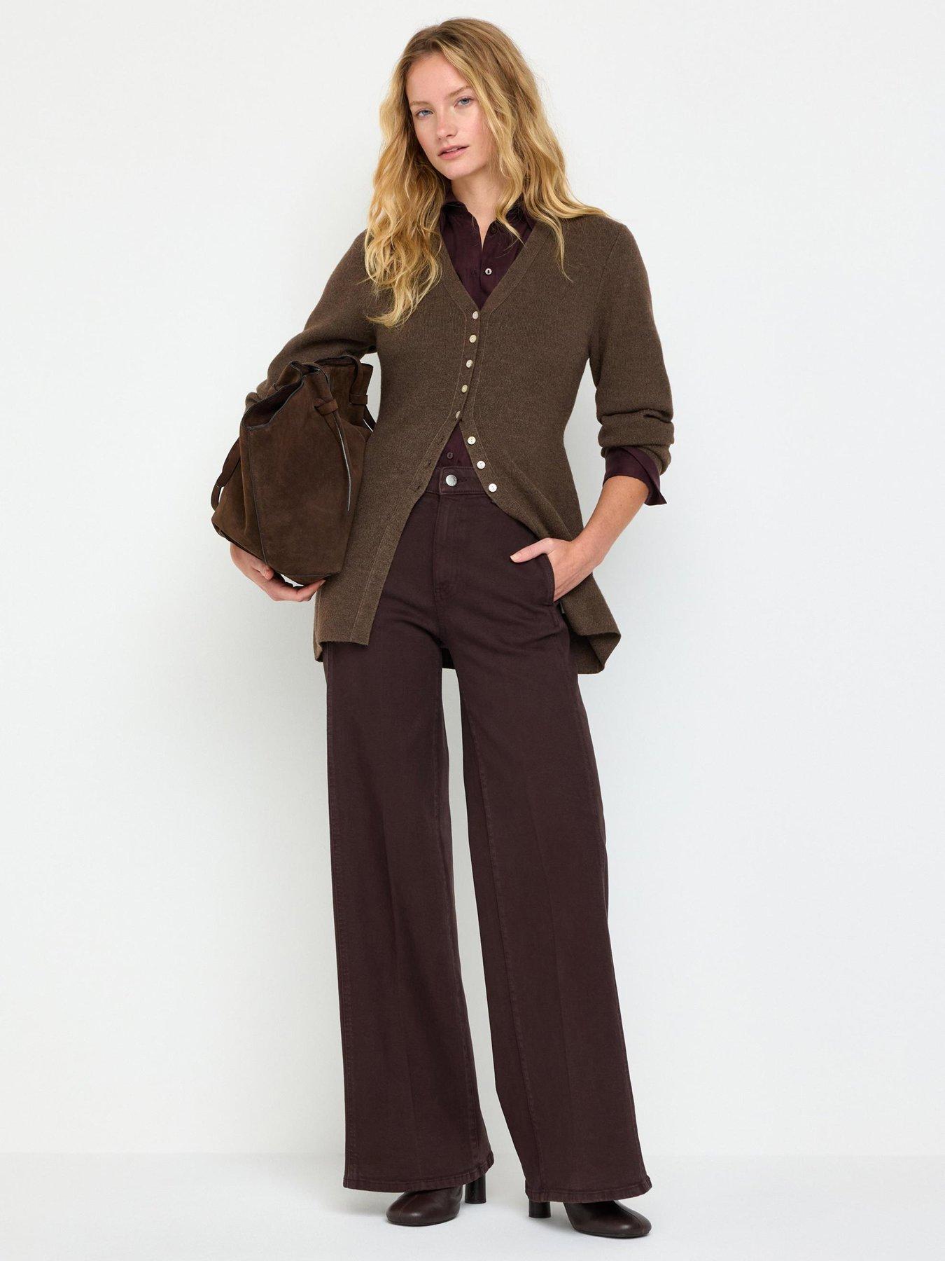 Image 1 of 4 of Lindex Womens Wide Leg Dark Brown Trousers - Brown