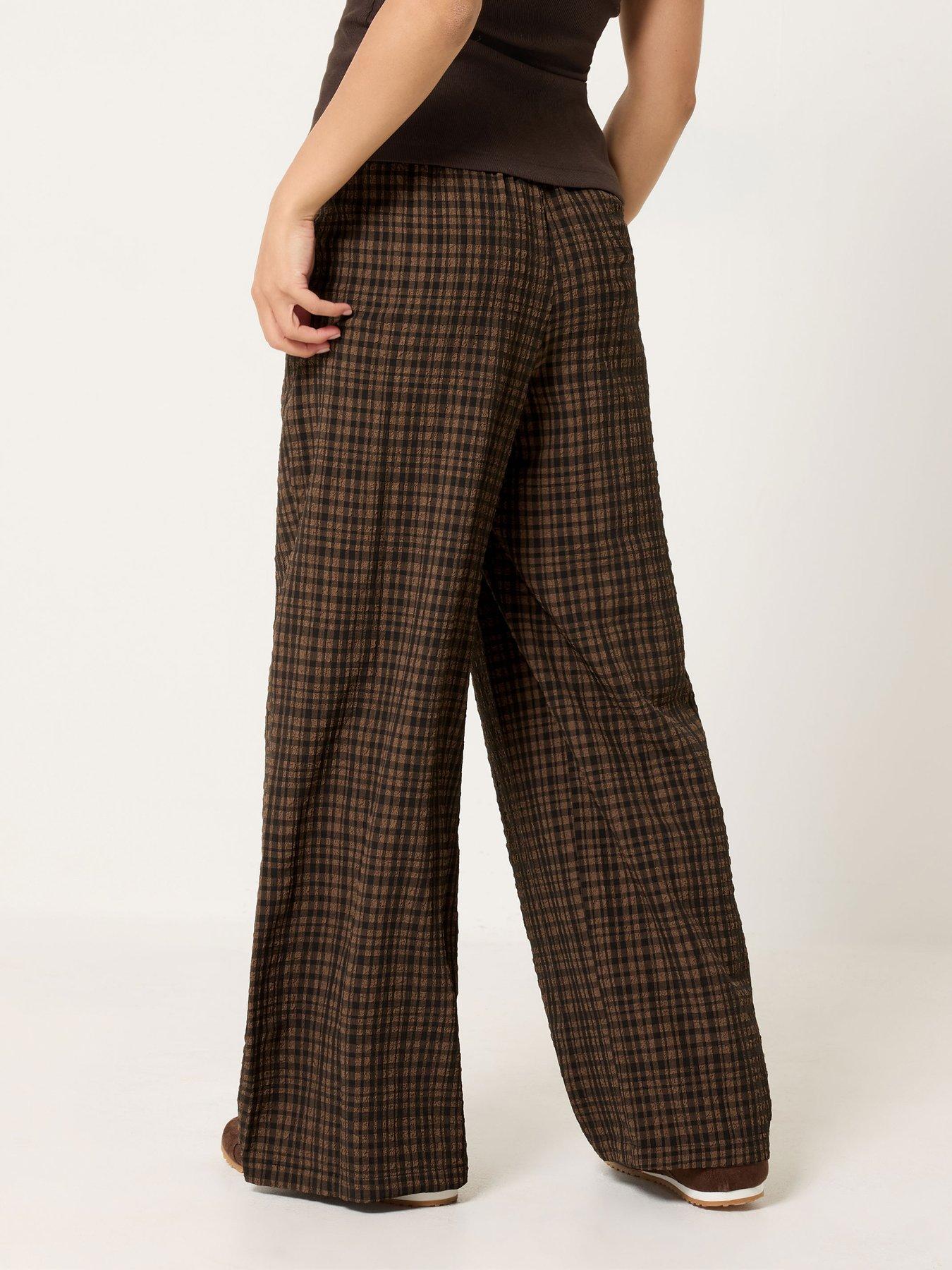 Image 2 of 4 of PixieGirl Petite Check Crinkle Wide Leg Trouser