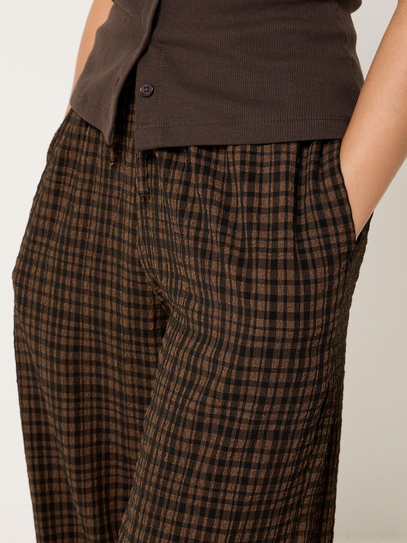 Image 4 of 4 of PixieGirl Petite Check Crinkle Wide Leg Trouser