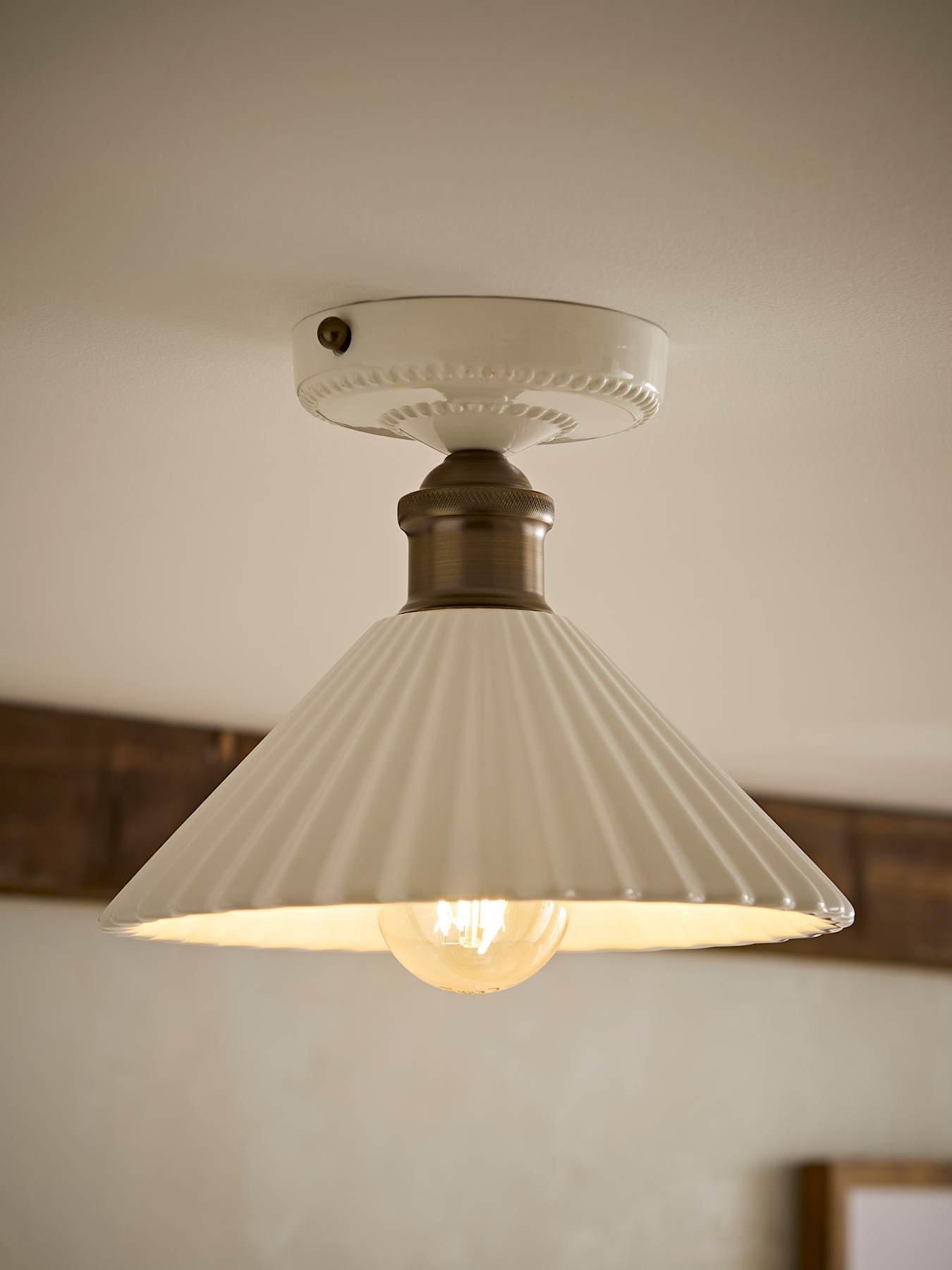ValueLights Burford Ceramic Ribbed Semi Flush Ceiling Light