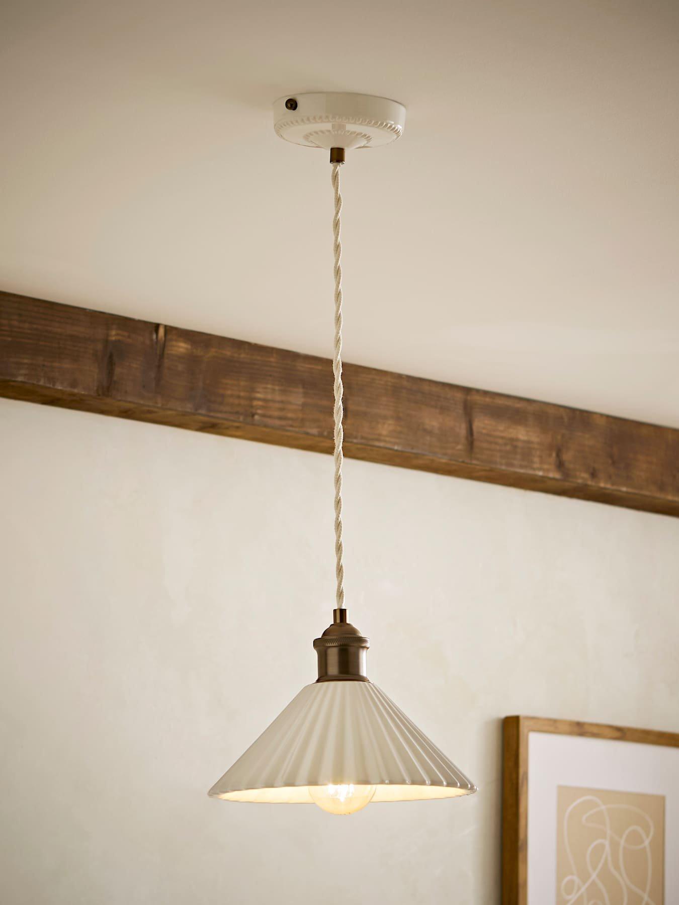 ValueLights Burford Ceramic Ribbed Ceiling Pendant