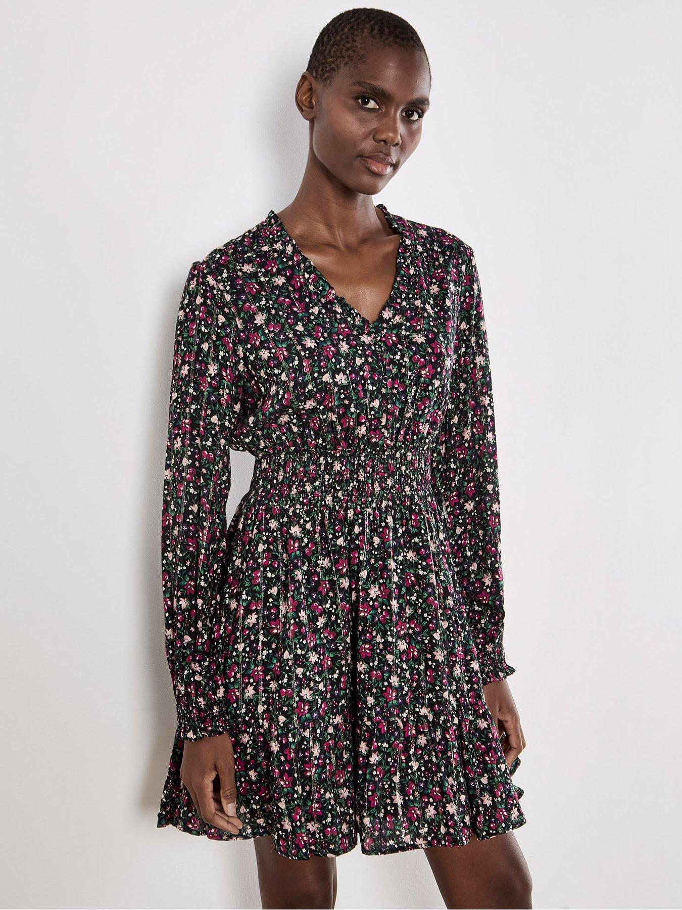 Image 1 of 4 of Apricot Womens Lurex Shirred Mini Dress - Black