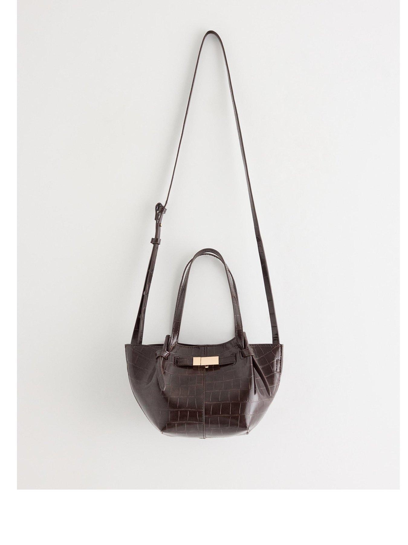 Image 1 of 3 of Lindex Womens Elsie Croc Effect Shoulder Strap Mini Tote Bag - Brown