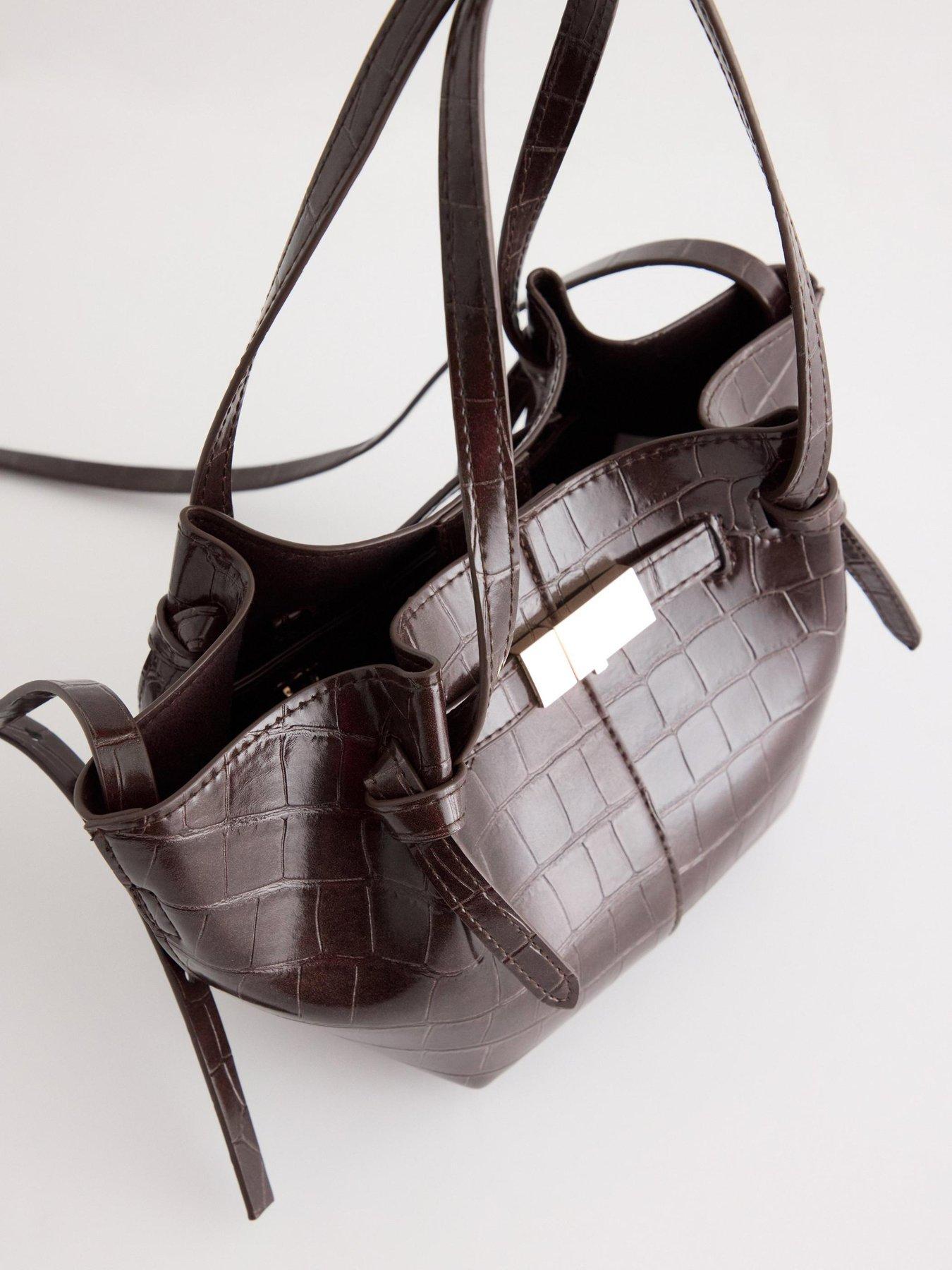 Image 3 of 3 of Lindex Womens Elsie Croc Effect Shoulder Strap Mini Tote Bag - Brown