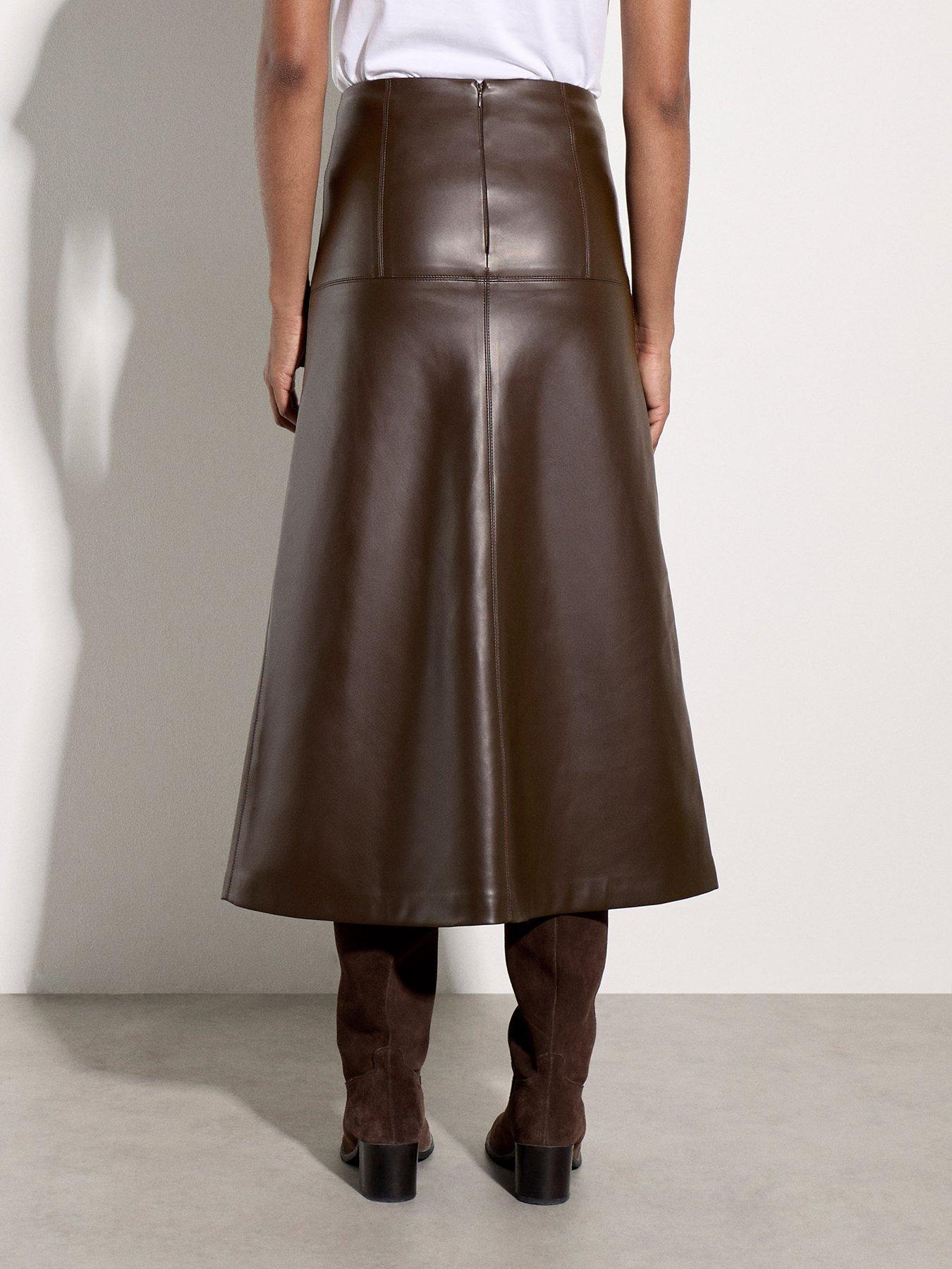 Image 2 of 5 of Apricot Womens Pleated High-Rise Faux Leather Midaxi Skirt - Brown