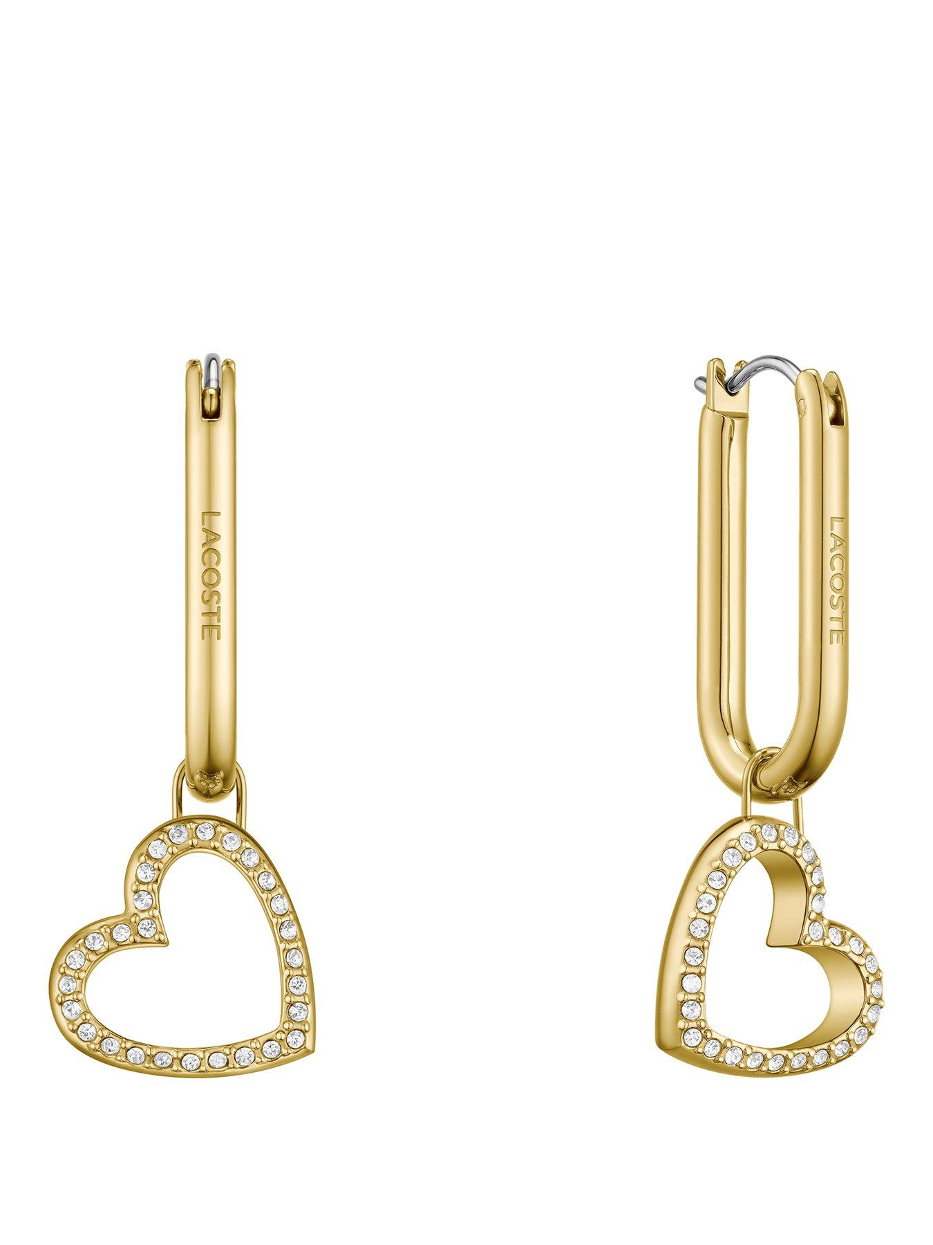 Lacoste Ladies Elyse Gold IP Hoops with Crystal Set Hearts