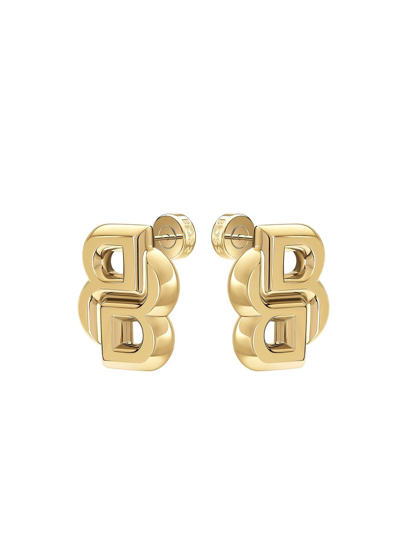 Image 2 of 7 of BOSS Double B Statement Light Yellow Gold Earrings