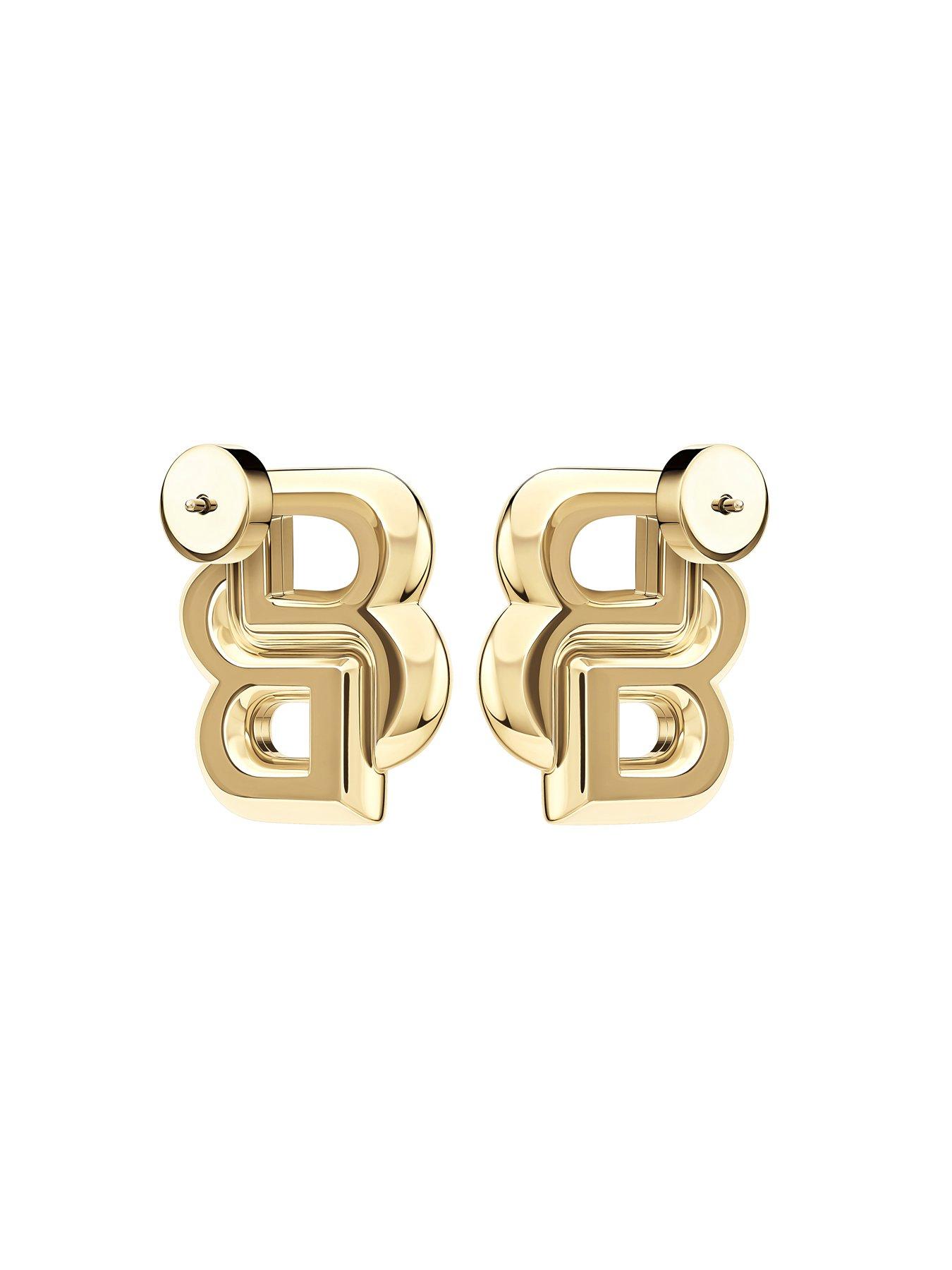 Image 4 of 7 of BOSS Double B Statement Light Yellow Gold Earrings