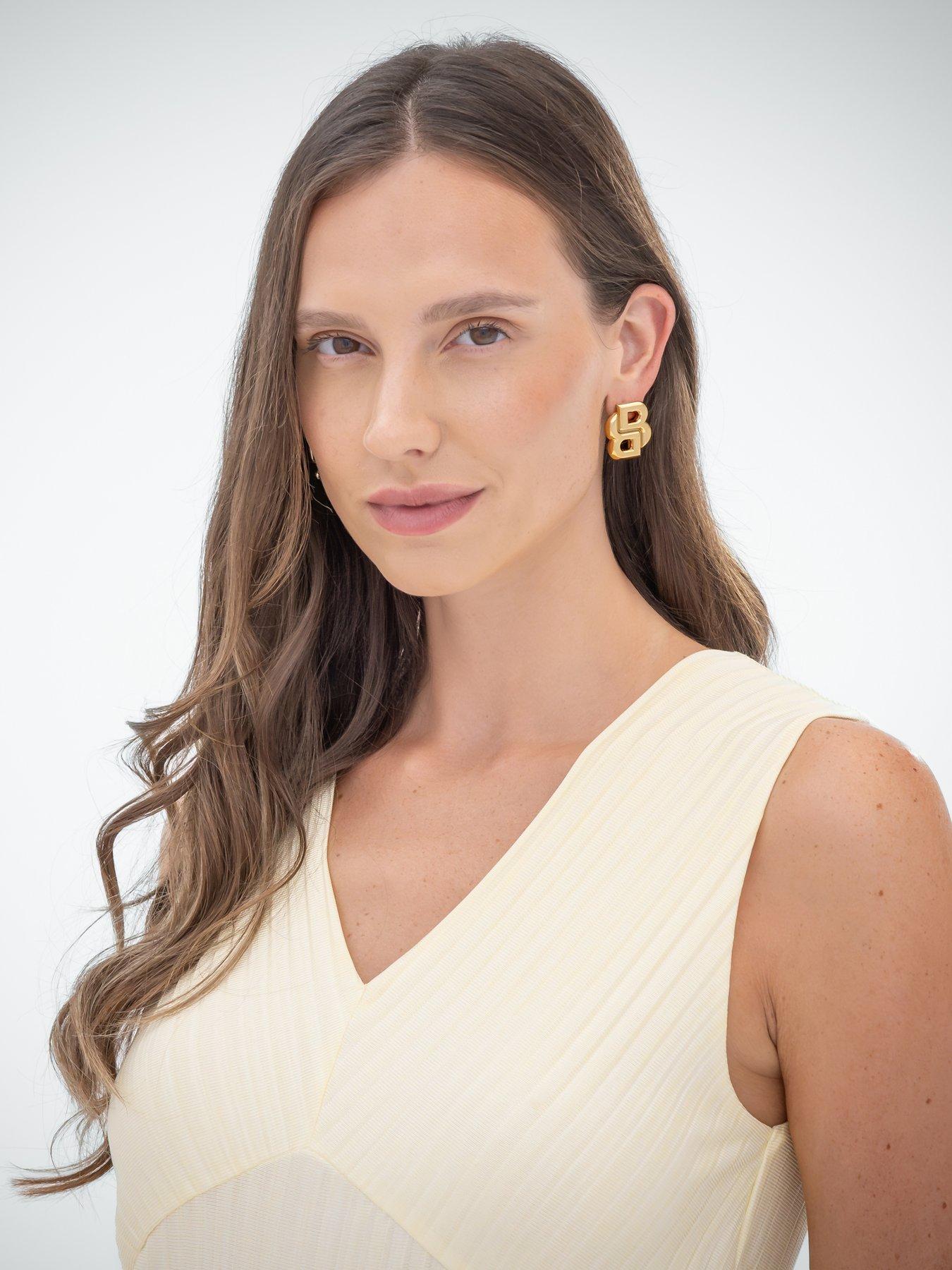 Image 5 of 7 of BOSS Double B Statement Light Yellow Gold Earrings