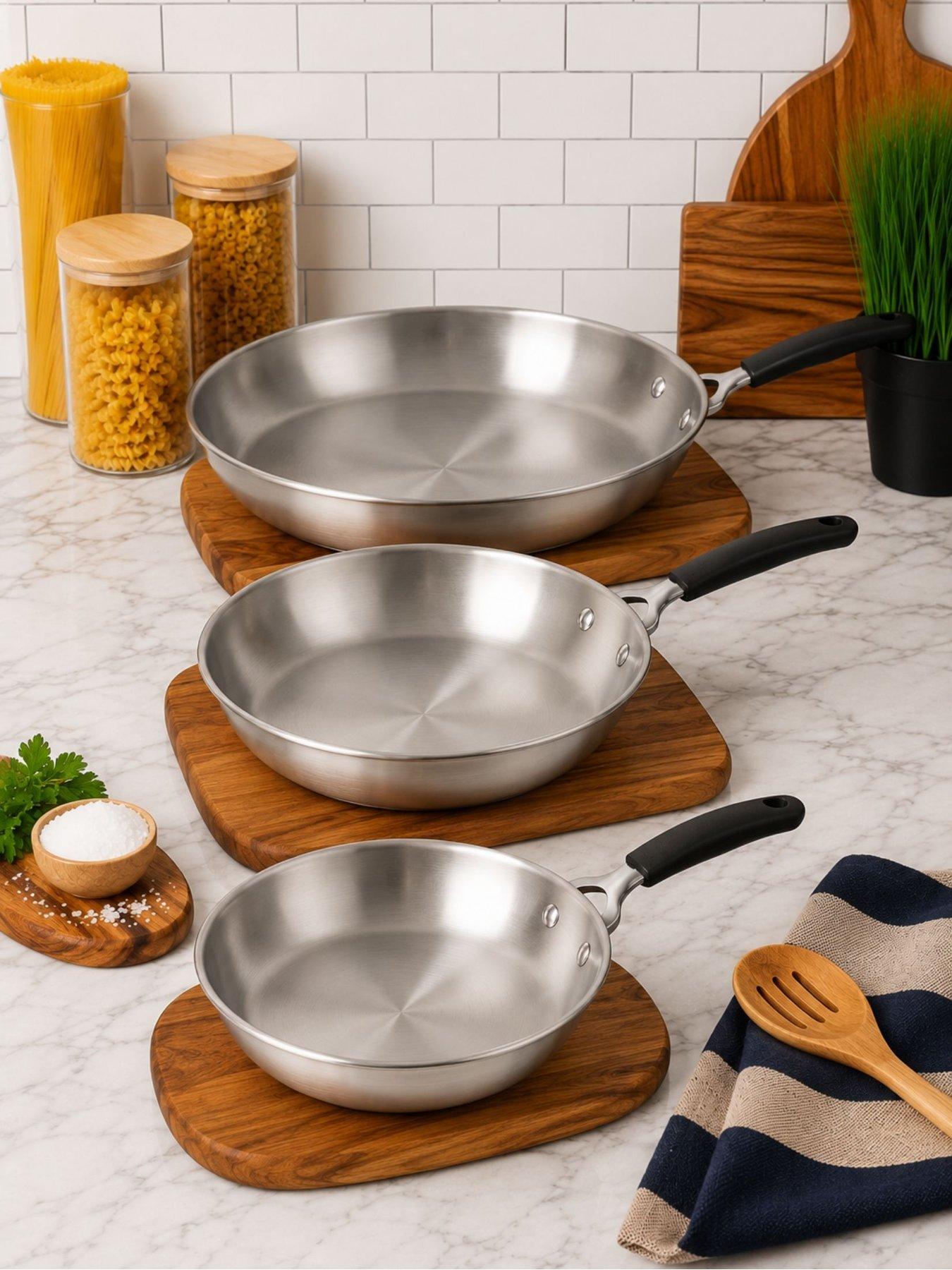 Prestige Made To Last Stainless Steel Frypan Triple Pack, 21cm, 25cm  &  29cm
