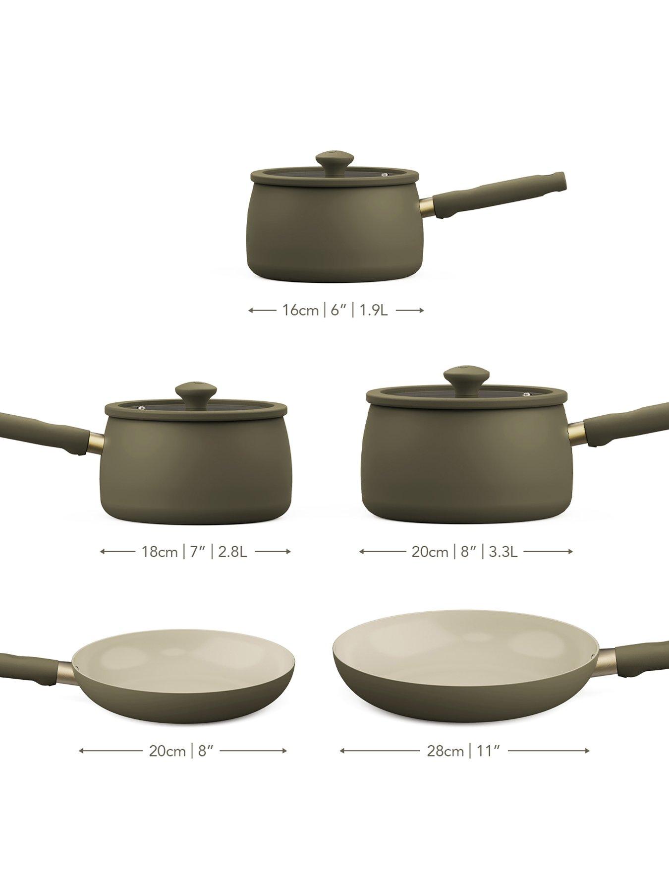 Image 2 of 5 of Prestige Ceramic Edition - 2 Pc Non-stick Frying Pan Set: 20cm , 28cm: Urban Olive 3 Pc Non-stick Saucepan Set: 16cm , 18cm , 20cm