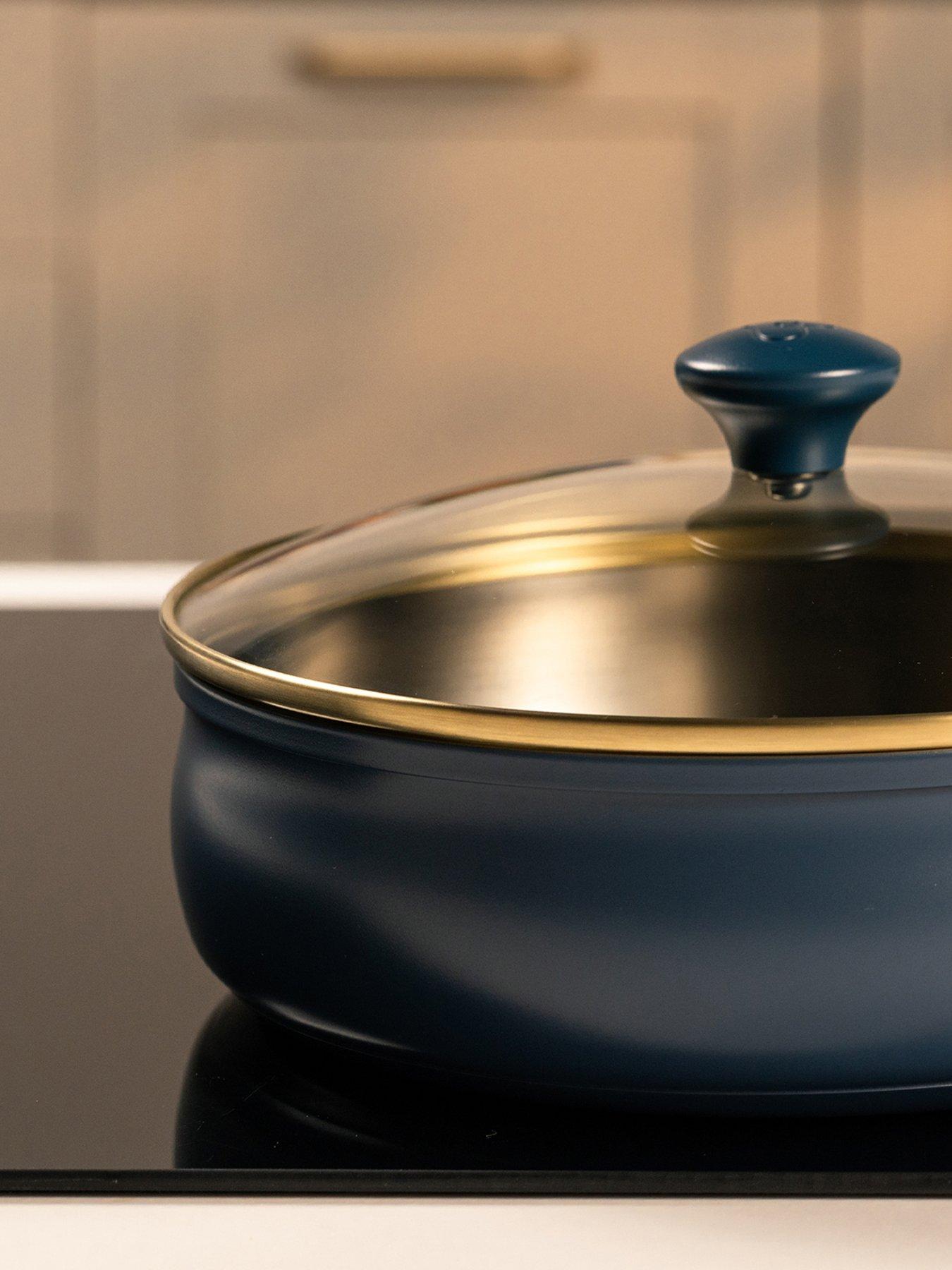 Image 4 of 5 of Prestige Stainless Edition - 24cm Uncoated Deep Sided Frying Pan With Lid: French Navy