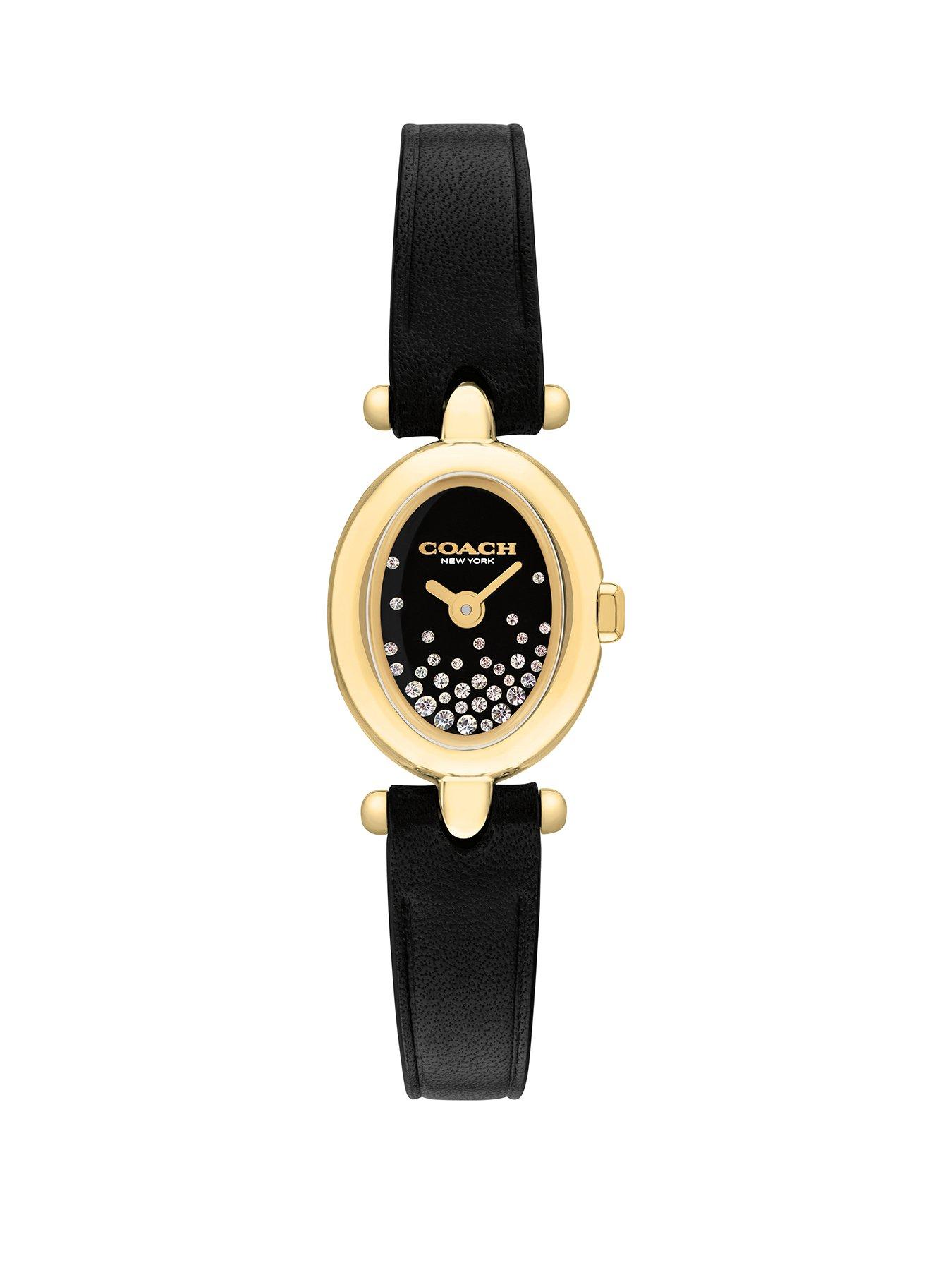 House of Watches - Coach Ladies Sammy Golden Oval Black Crystal Dial Leather Strap Watch 14504739 - Image 2