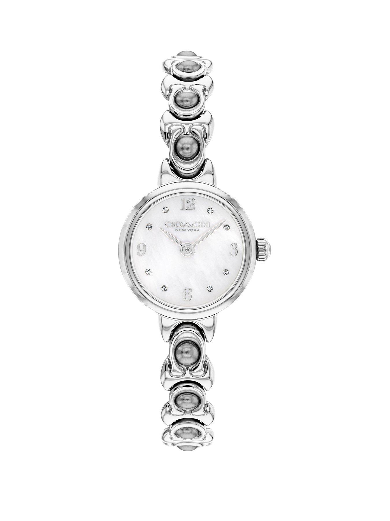 COACH Coach Ladies Iris Stainless Steel with Pearl Bracelet Watch, Silver, Women