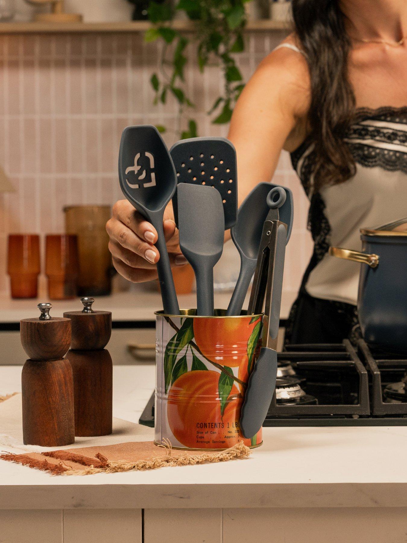 Image 3 of 5 of Prestige Silicone - 5 Piece Utensil Set: Solid Spoon , Slotted Spoon , Slotted Turner , Spatula ,tongs: French Navy