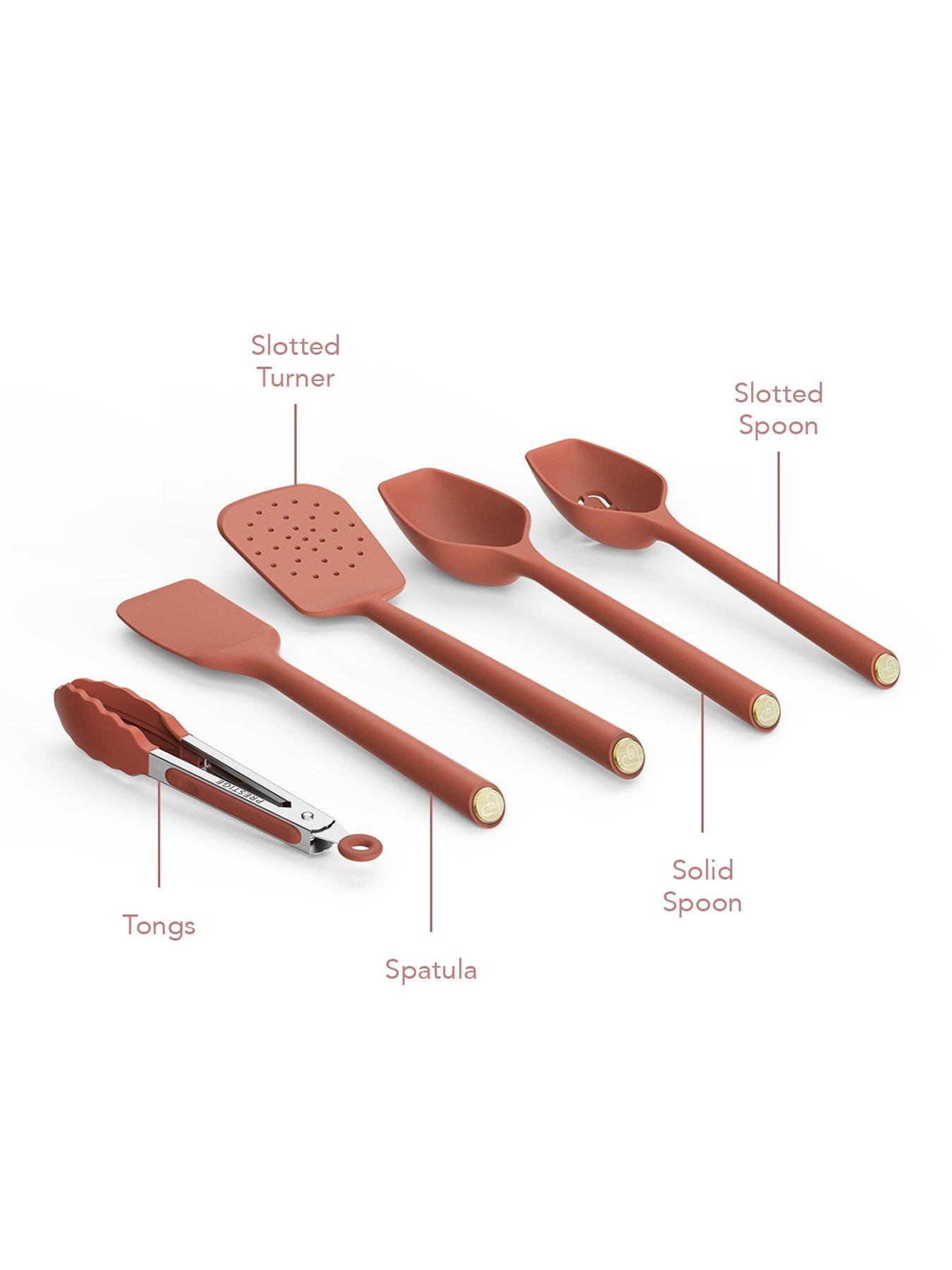Image 2 of 5 of Prestige Silicone - 5 Piece Utensil Set: Solid Spoon , Slotted Spoon , Slotted Turner , Spatula ,tongs: Earth Rose