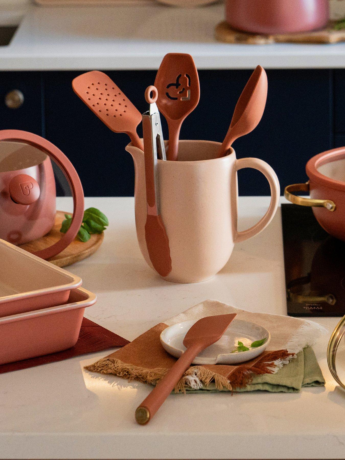 Image 3 of 5 of Prestige Silicone - 5 Piece Utensil Set: Solid Spoon , Slotted Spoon , Slotted Turner , Spatula ,tongs: Earth Rose