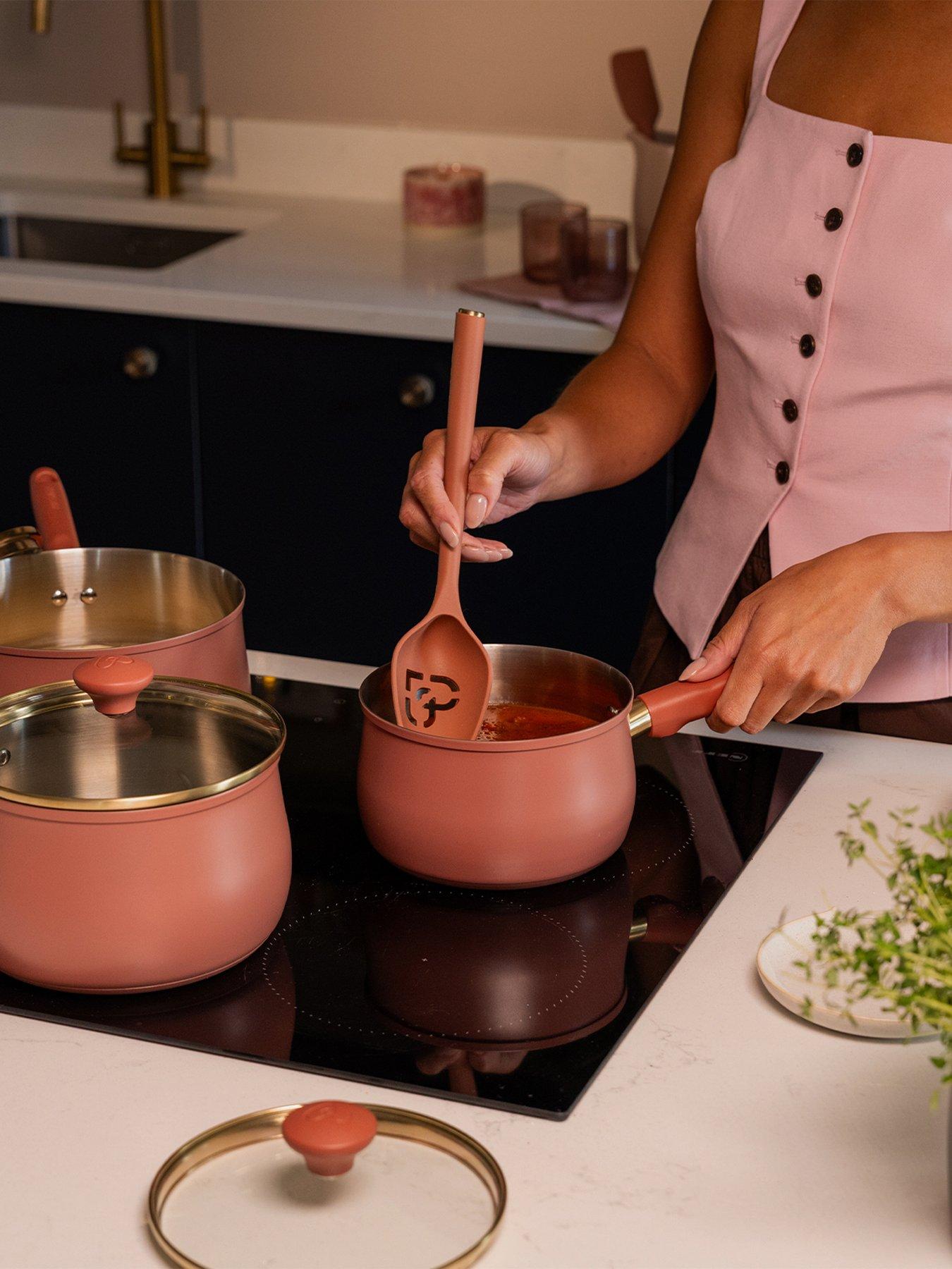 Image 5 of 5 of Prestige Silicone - 5 Piece Utensil Set: Solid Spoon , Slotted Spoon , Slotted Turner , Spatula ,tongs: Earth Rose