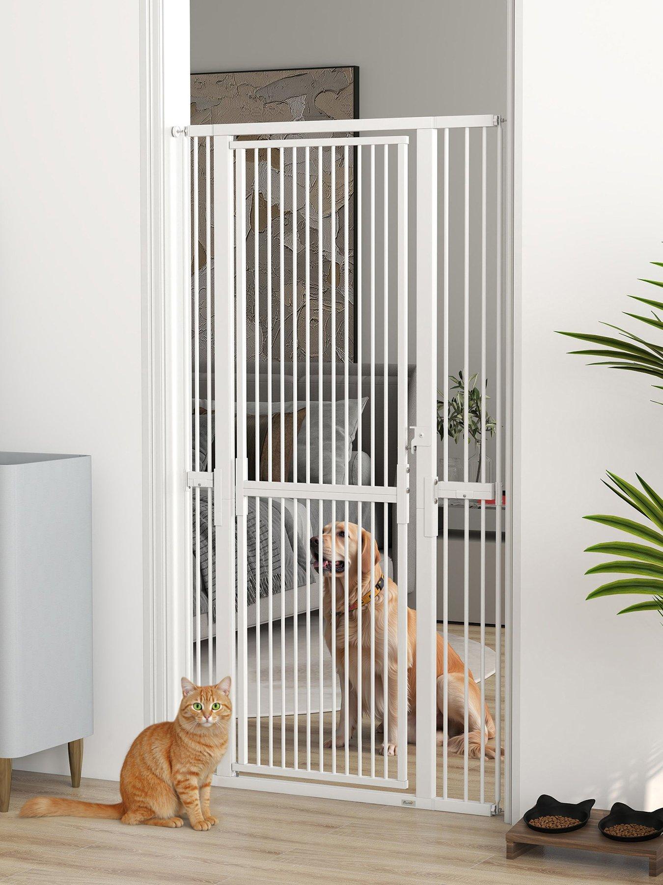 PAWHUT 180cm Extra Tall Pet Gate Cat Gate with Narrow Gap, 77-104cm Wide in White - Image 4