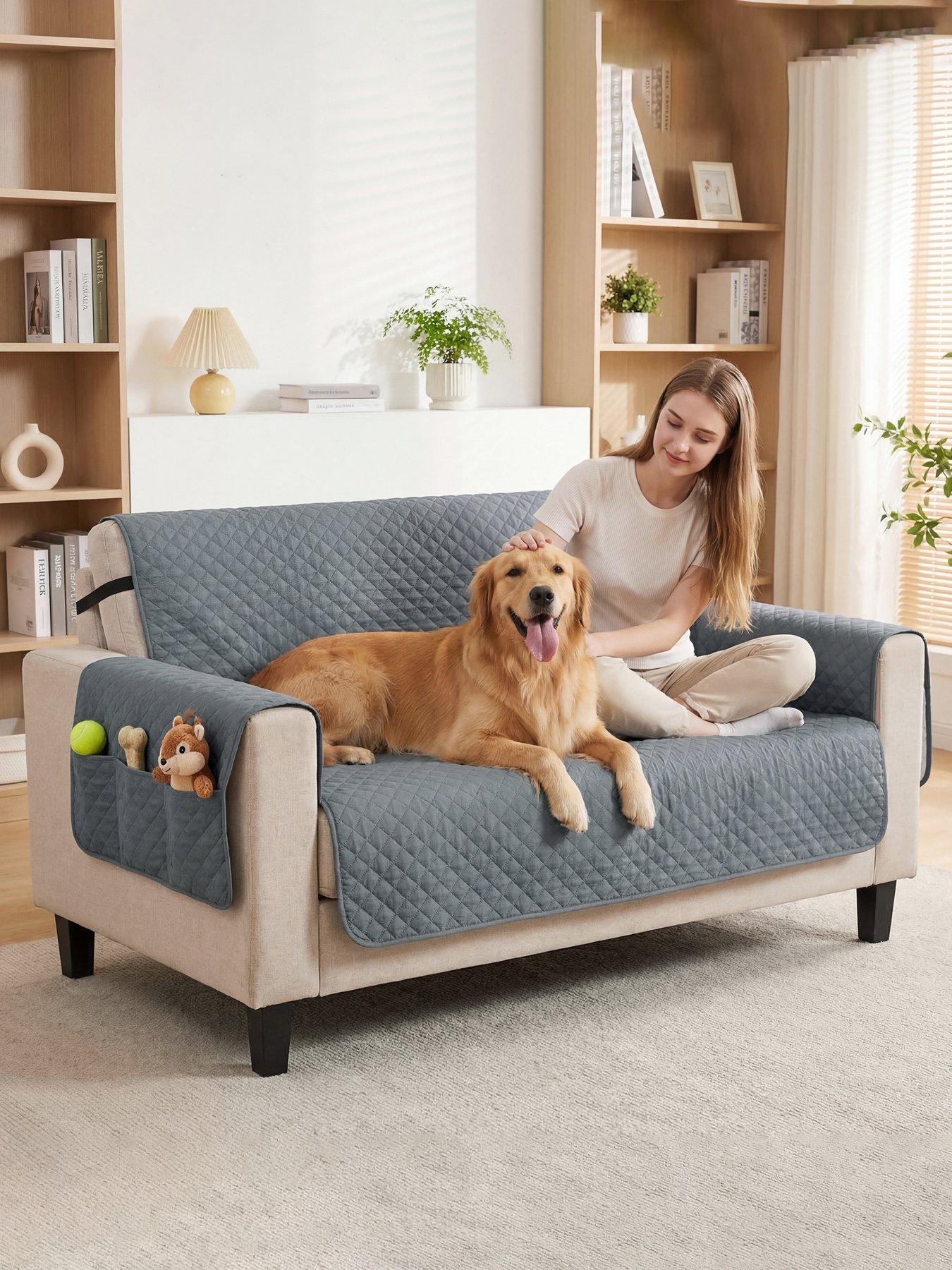 PawHut Waterproof Sofa Cover 2 Seater, Soft Couch Cover for Dogs Cats Pets, Non Slip Sofa Slipcoevr with Elastic Straps Furniture Protector for Living Room,  255L x 177W, Grey