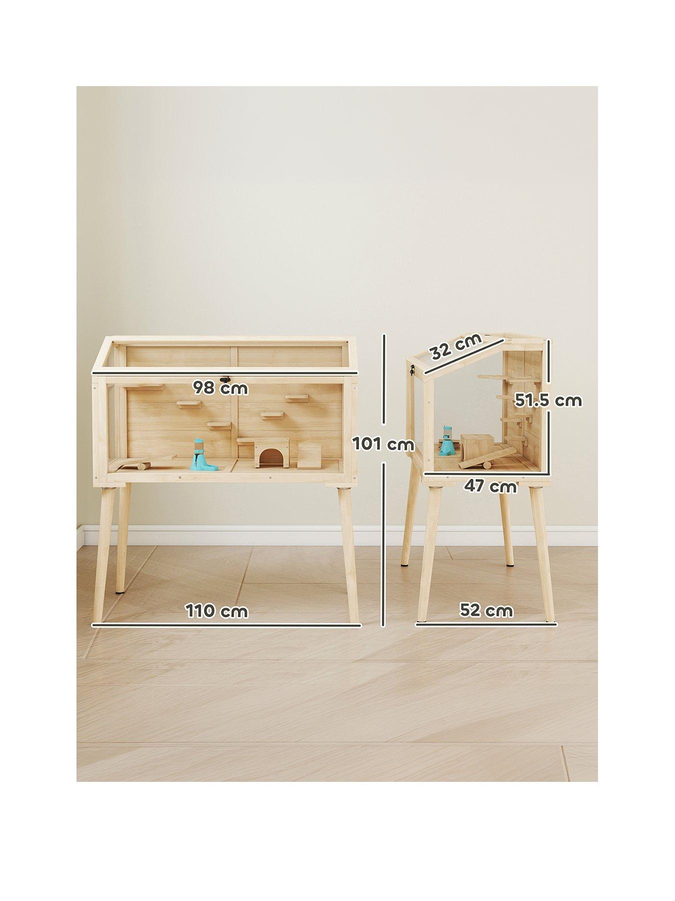 Image 2 of 7 of PawHut Wooden Hamster Cage, Gerbil Cage with Openable Top, Seesaws, Platforms, Water Bottle, Small Animal Habitat for Syrian, Dwarf, Mouse, Rats, Rodent, 110 x 52 x 101 cm