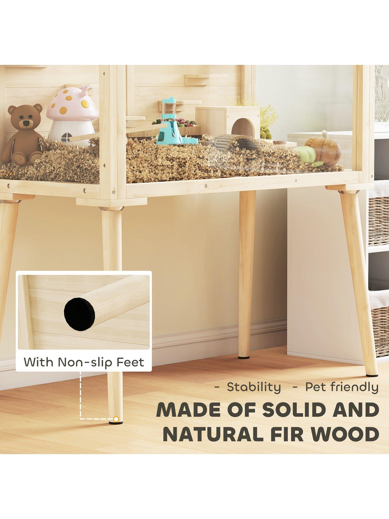 Image 4 of 7 of PawHut Wooden Hamster Cage, Gerbil Cage with Openable Top, Seesaws, Platforms, Water Bottle, Small Animal Habitat for Syrian, Dwarf, Mouse, Rats, Rodent, 110 x 52 x 101 cm