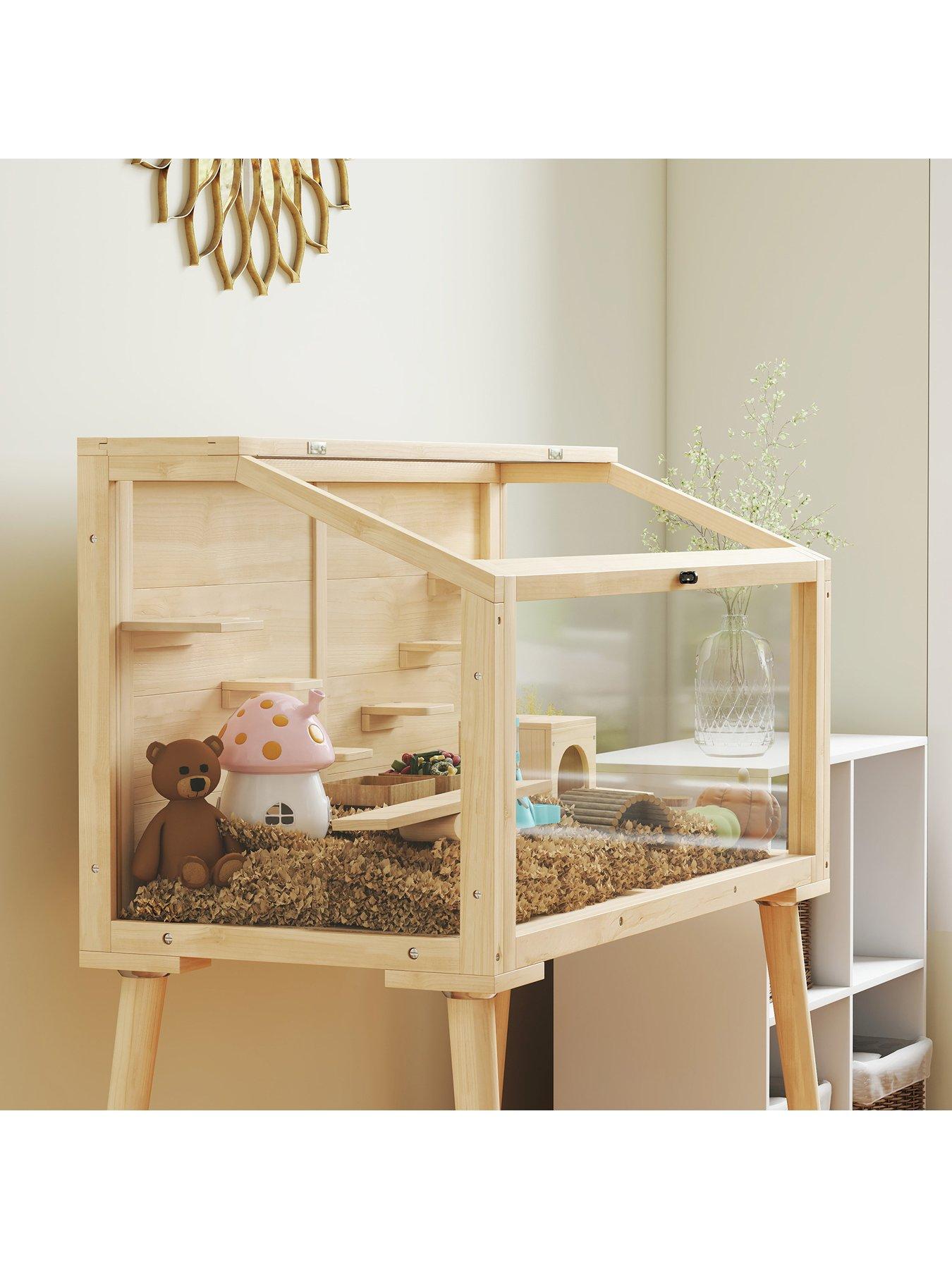Image 7 of 7 of PawHut Wooden Hamster Cage, Gerbil Cage with Openable Top, Seesaws, Platforms, Water Bottle, Small Animal Habitat for Syrian, Dwarf, Mouse, Rats, Rodent, 110 x 52 x 101 cm