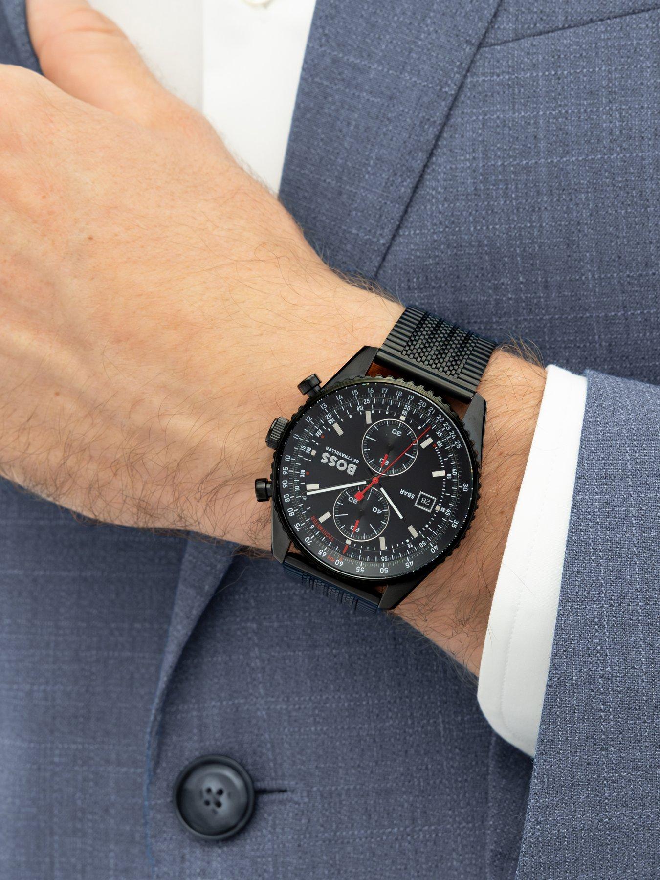 Image 5 of 8 of BOSS Gents BOSS Skytraveller Pro Black IP Mesh Watch