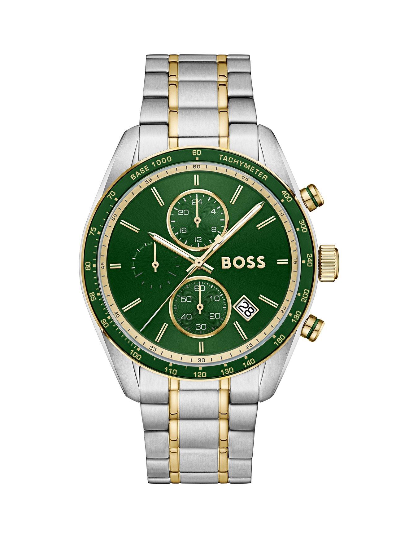 Boss Men's Silver/Green Grand Prix Touring Stainless Steel Bracelet Watch - Image 4