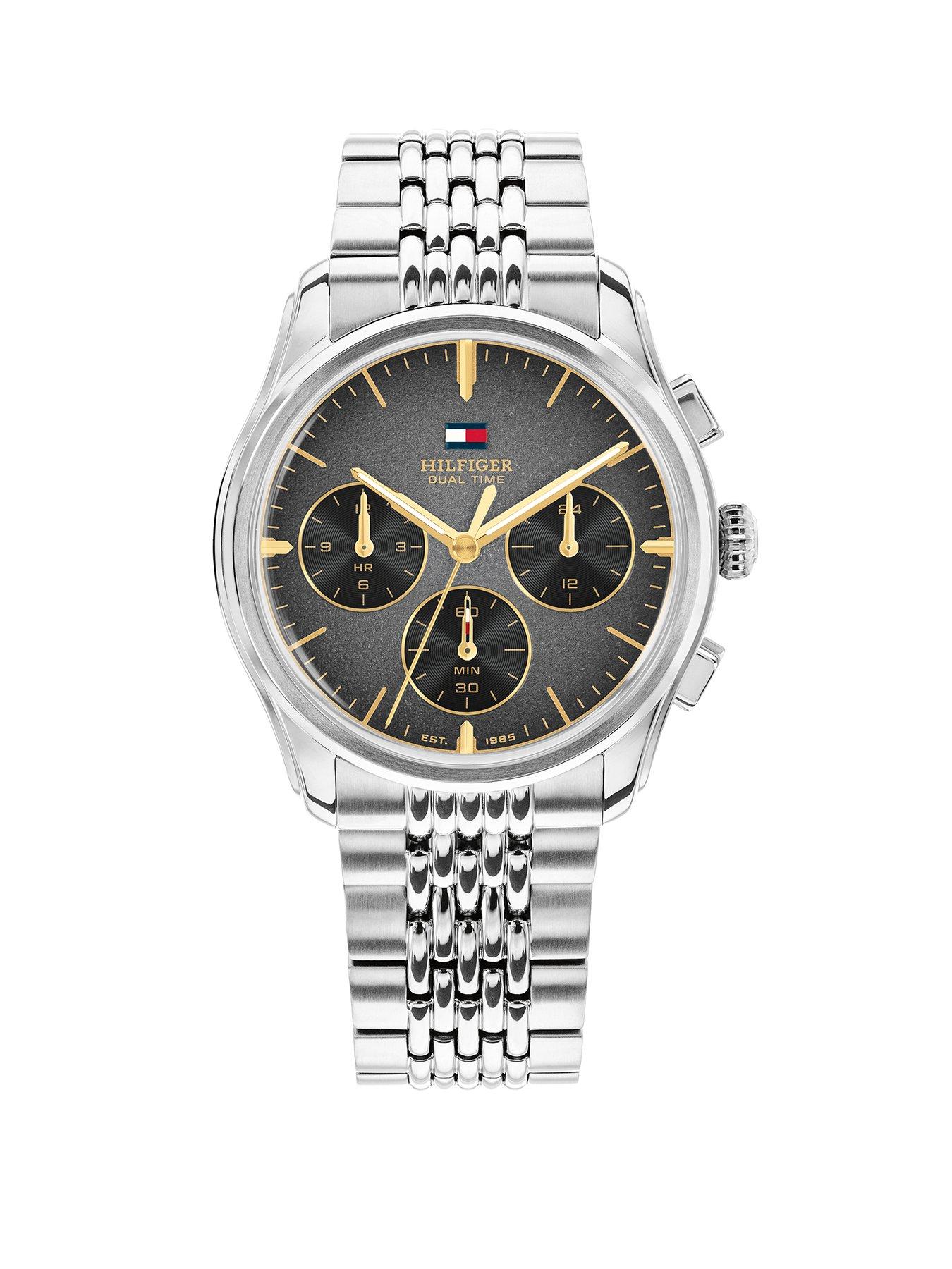 Tommy Hilfiger Men's Black Dial Stainless Steel Watch, Silver, Men