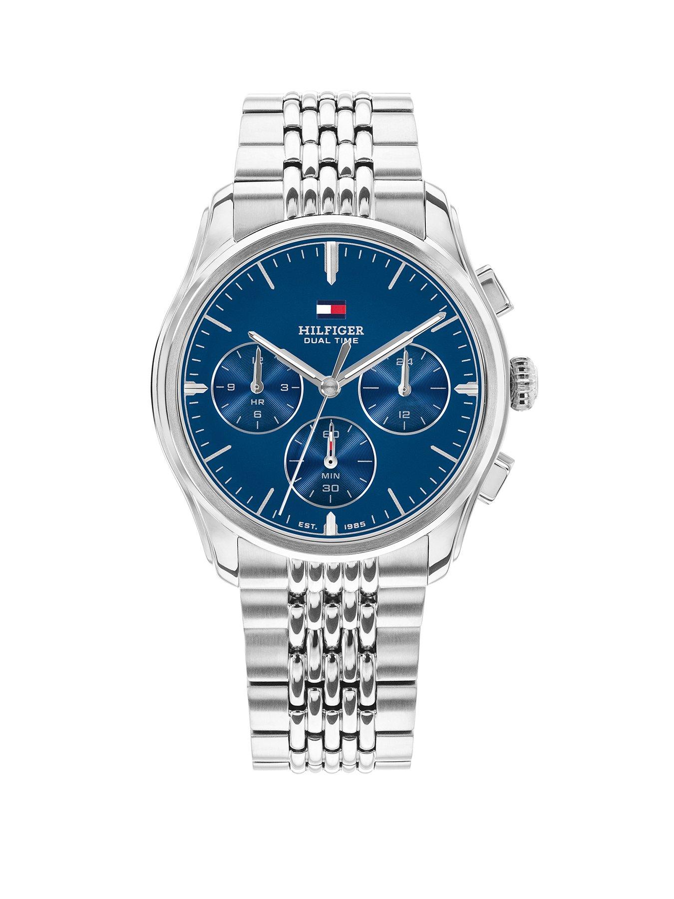 Tommy Hilfiger Men's Blue Dial Stainless Steel Watch, Silver, Men