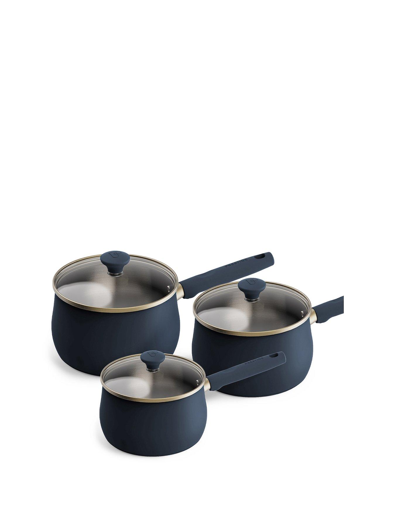 Image 1 of 5 of Prestige Stainless Edition - 3 Pc Uncoated Saucepan Set: 16cm , 18cm , 20cm: French Navy