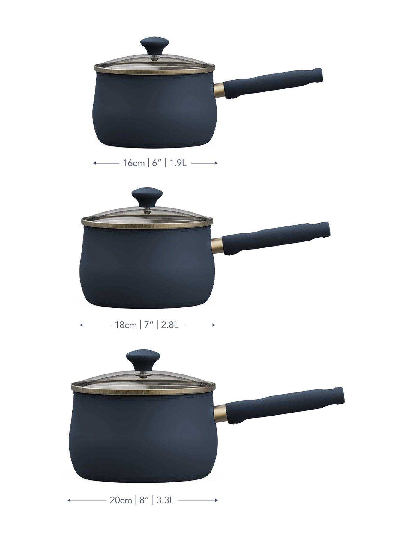 Image 2 of 5 of Prestige Stainless Edition - 3 Pc Uncoated Saucepan Set: 16cm , 18cm , 20cm: French Navy