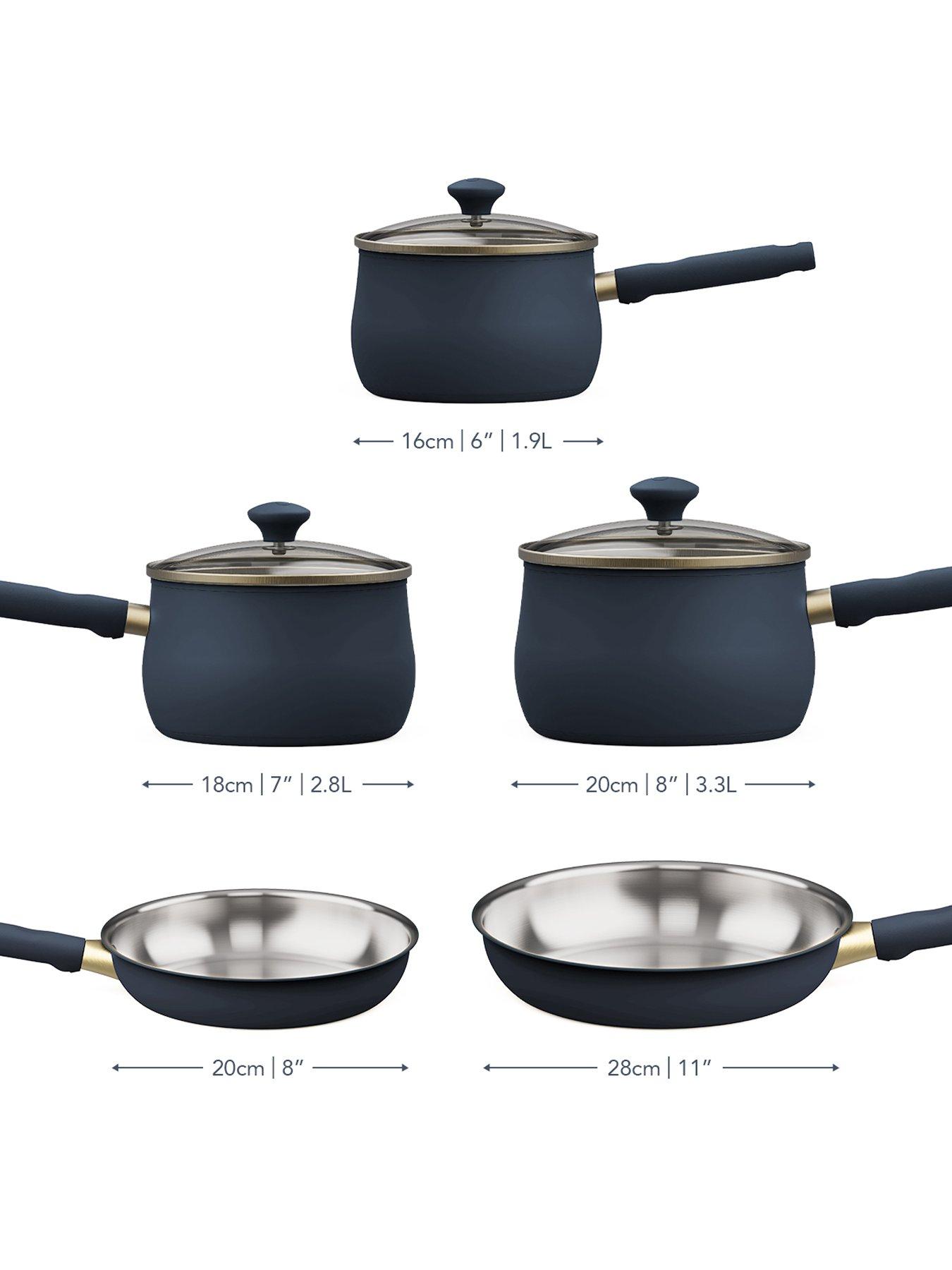 Image 2 of 5 of Prestige Stainless Steel Frying Pans &amp; Saucepans with Lids, Set of 5 - French Navy