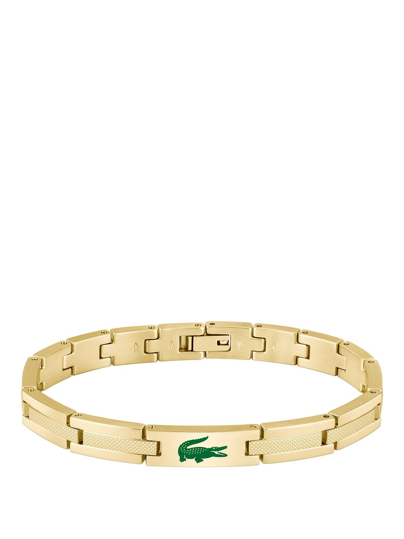 Lacoste Lacoste Men's Stencil Gold IP and Green Enamel Crocodile Bracelet