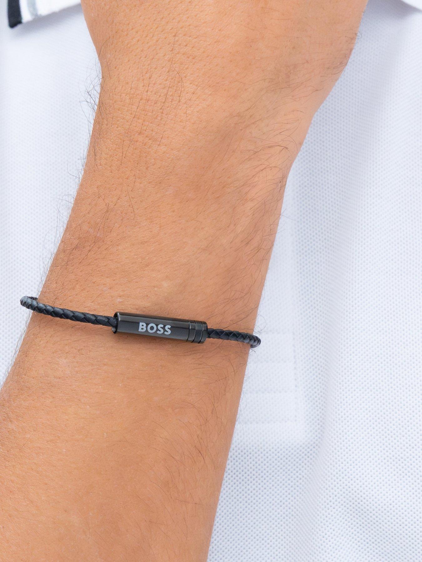 Image 4 of 7 of BOSS Gents BOSS Ares Air Black Leather Black PVD Bracelet