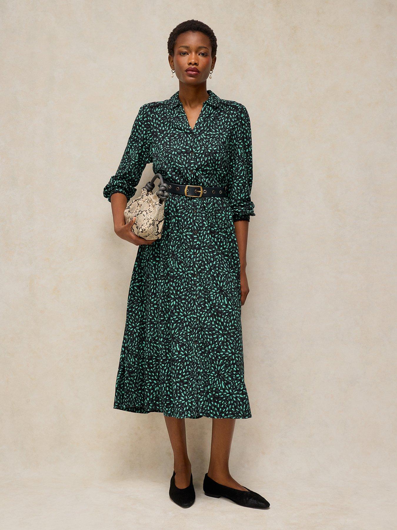Image 3 of 5 of White Stuff Womens Reegan Soft Jersey Button-Through Midi Dress - Green