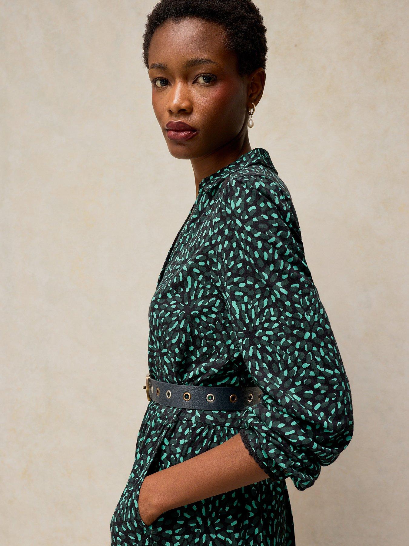 Image 4 of 5 of White Stuff Womens Reegan Soft Jersey Button-Through Midi Dress - Green