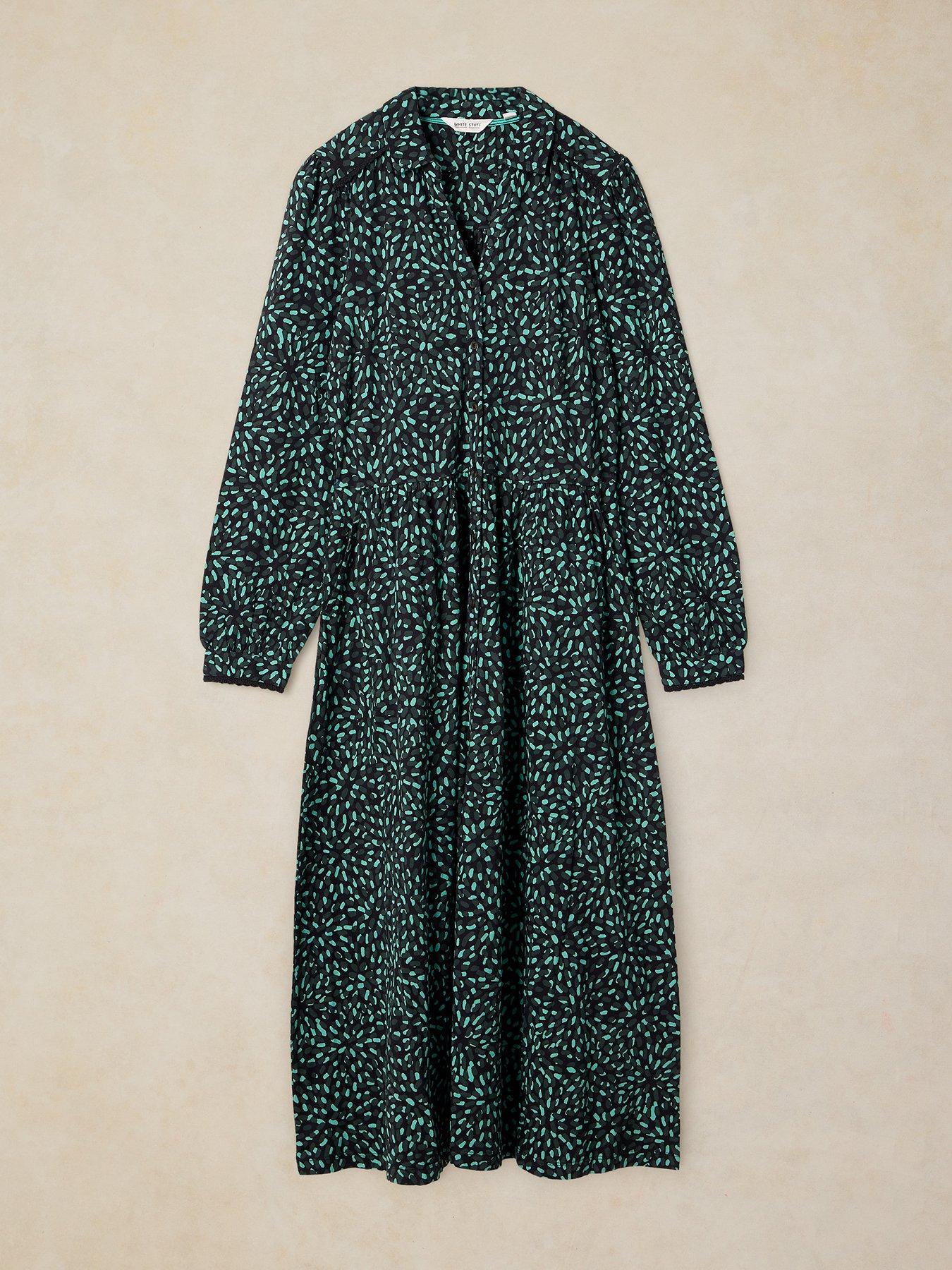 Image 5 of 5 of White Stuff Womens Reegan Soft Jersey Button-Through Midi Dress - Green