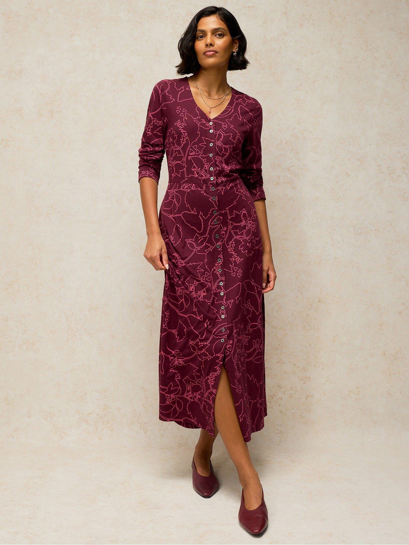 White Stuff Reese Button-Through Printed Midi Dress - Purple